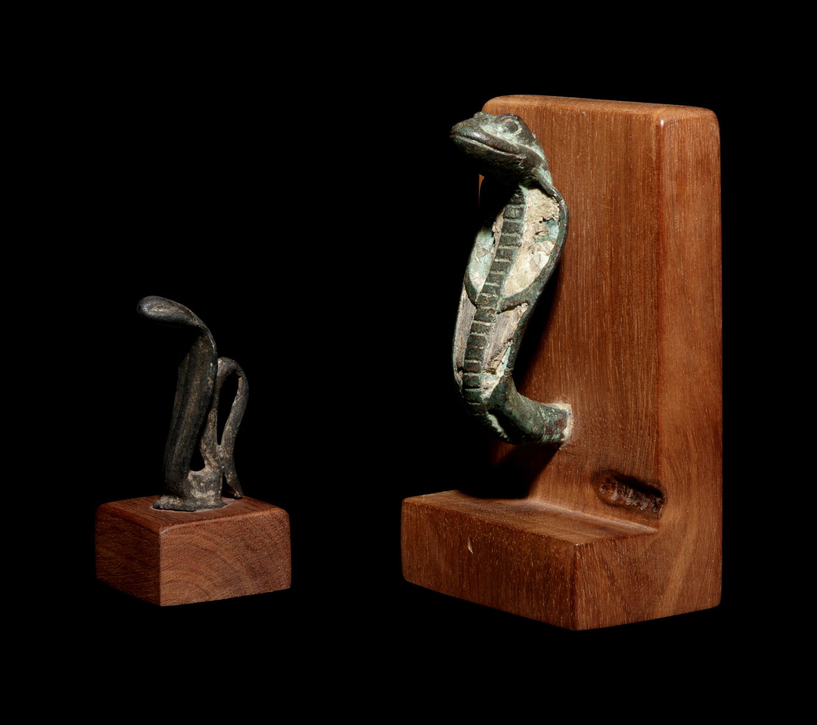 Two Egyptian Bronze Uraeus Finials Height of taller (1 of 4)