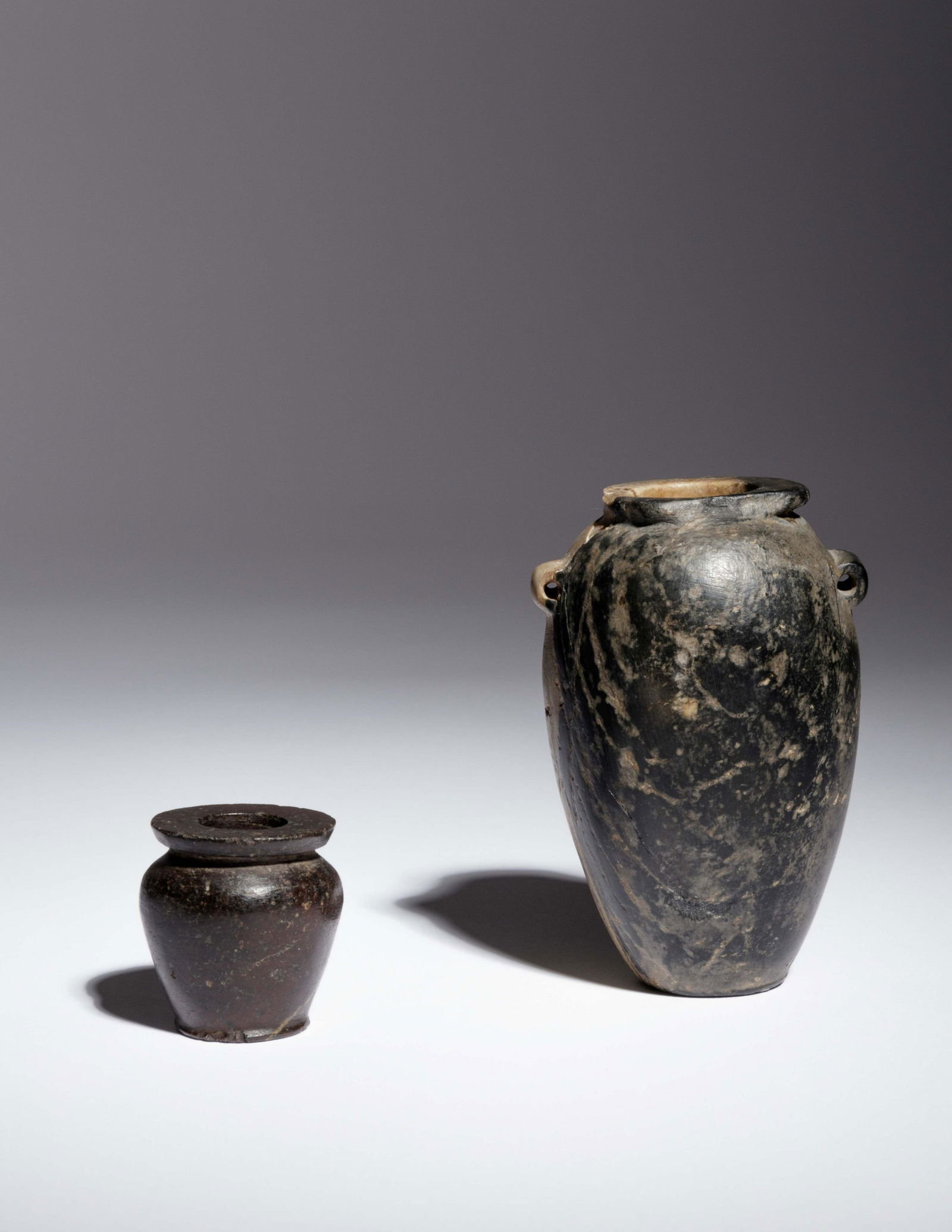 Two Egyptian Granite Vessels Height of taller example 3 (1 of 3)