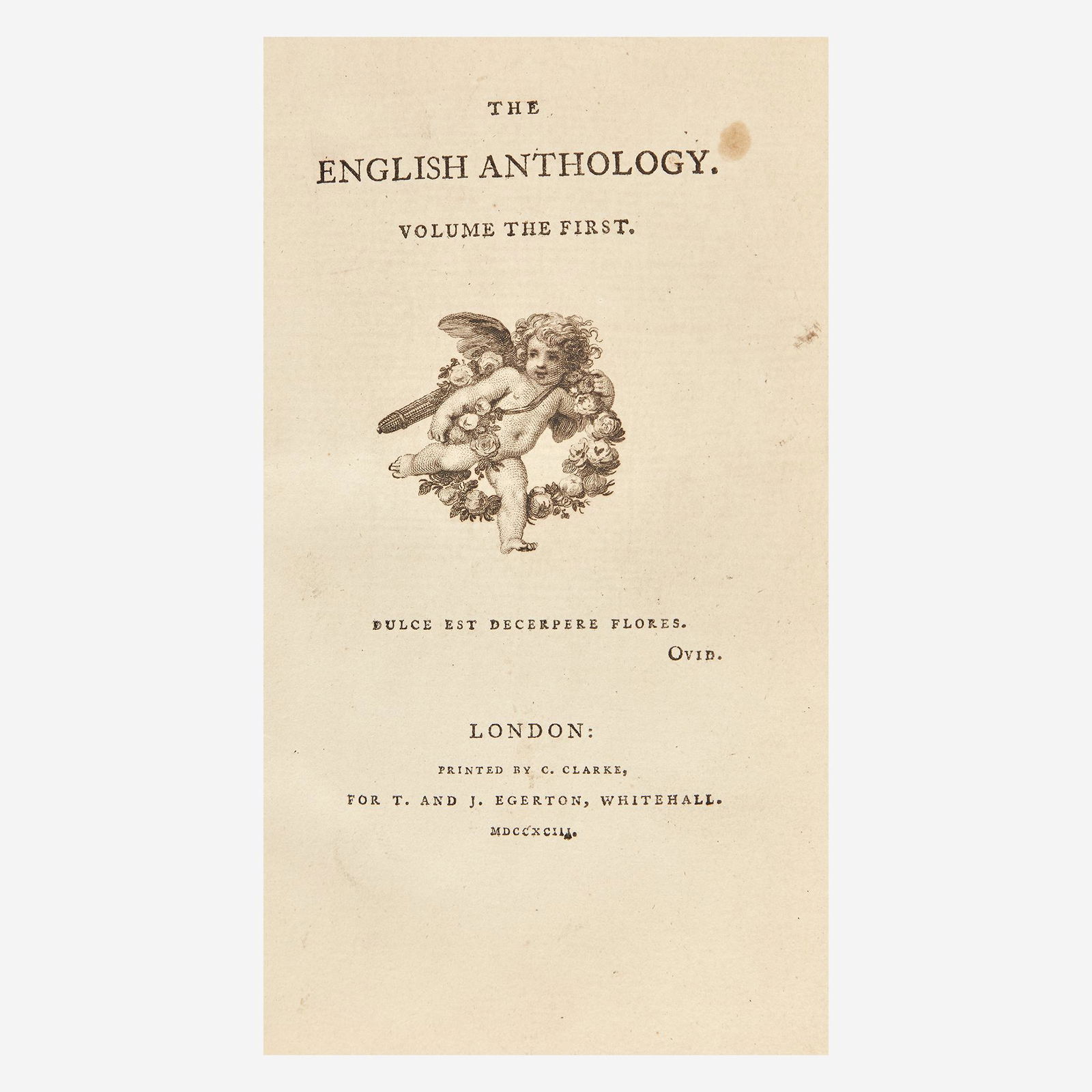 [Literature] (Ritson, Joseph) (editor), The English: [Literature] (Ritson, Joseph) (editor)The English AnthologyLondon: Printed by C. Clarke for T. and J. Egerton, 1793-94. In three volumes. First edition. 8vo. Book-plate of English writer, Henry Coe Co