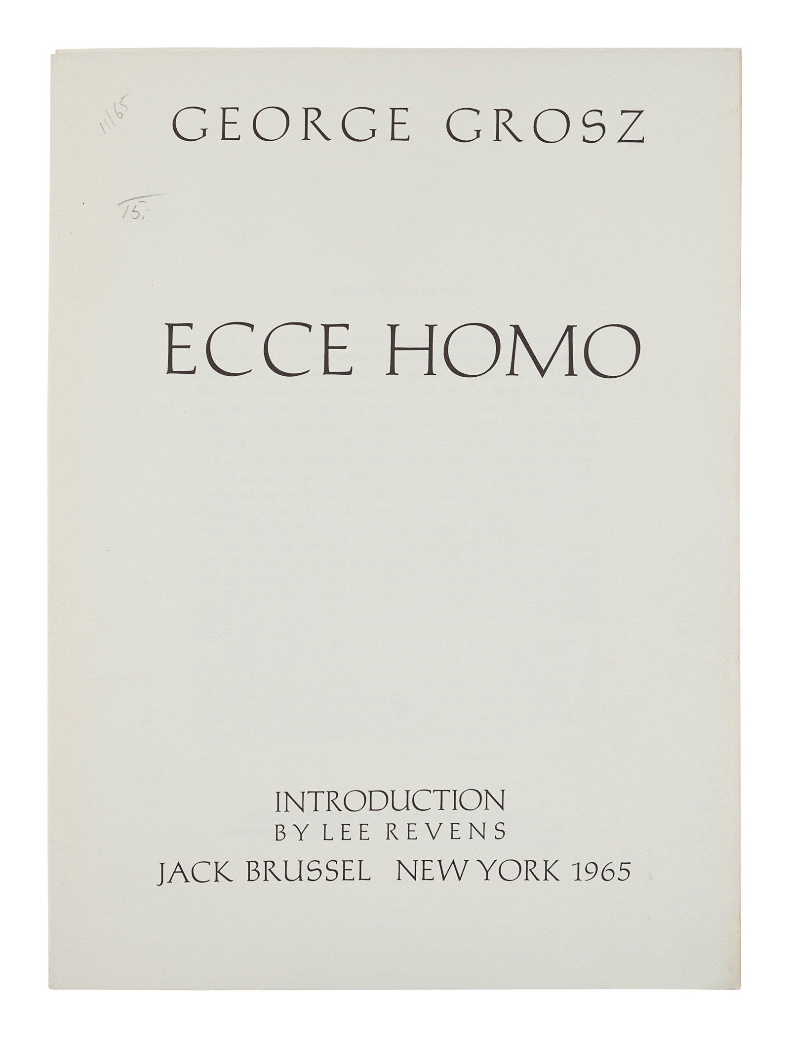 GROSZ, George (1893-1959). Ecce Homo. New York: Jack (1 of 6)