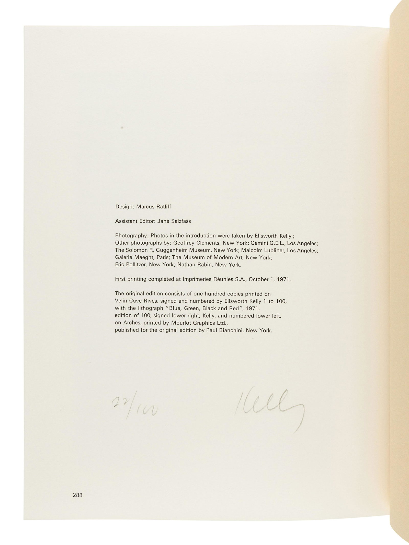 [KELLY, Ellsworth (1923-2015)]. WALDMAN, Diane. (1 of 4)