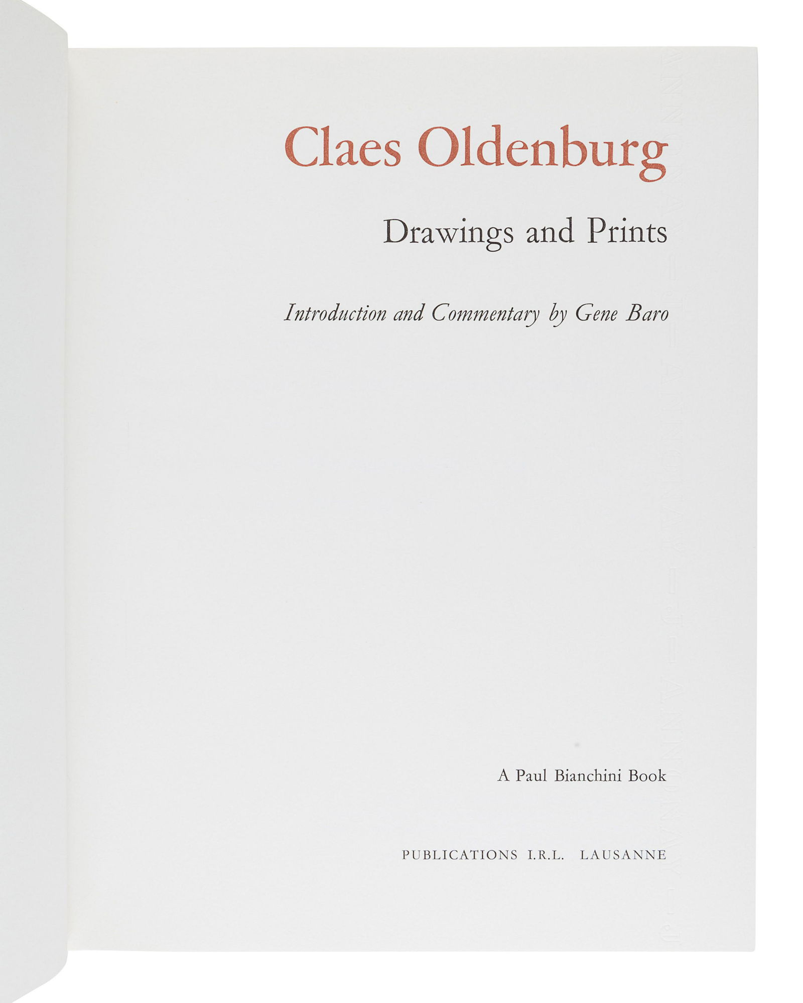 [OLDENBURG, Claes (b. 1929]. BARO, Gene. Claes (1 of 2)