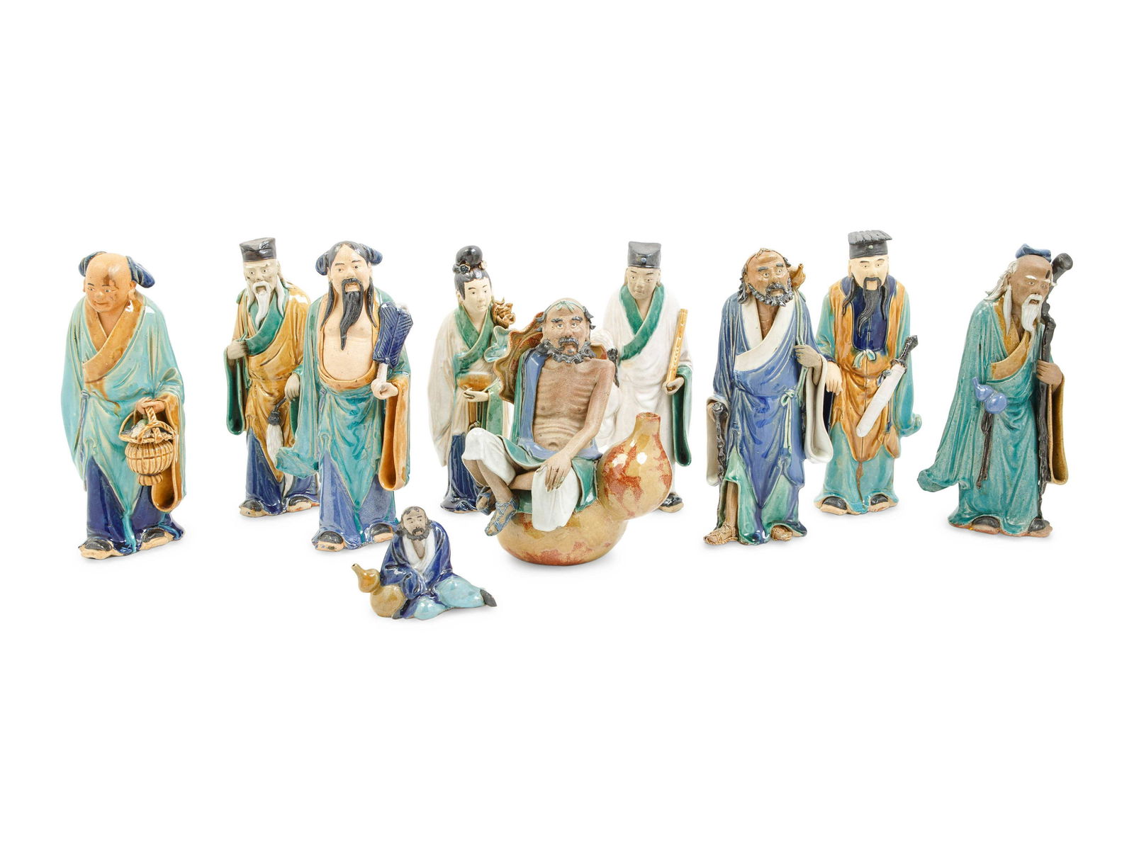 Ten Chinese Polychrome Glazed Pottery Figures (1 of 3)
