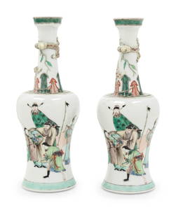 A Pair of Chinese Famille Verte Porcelain Yen-Yen Vases