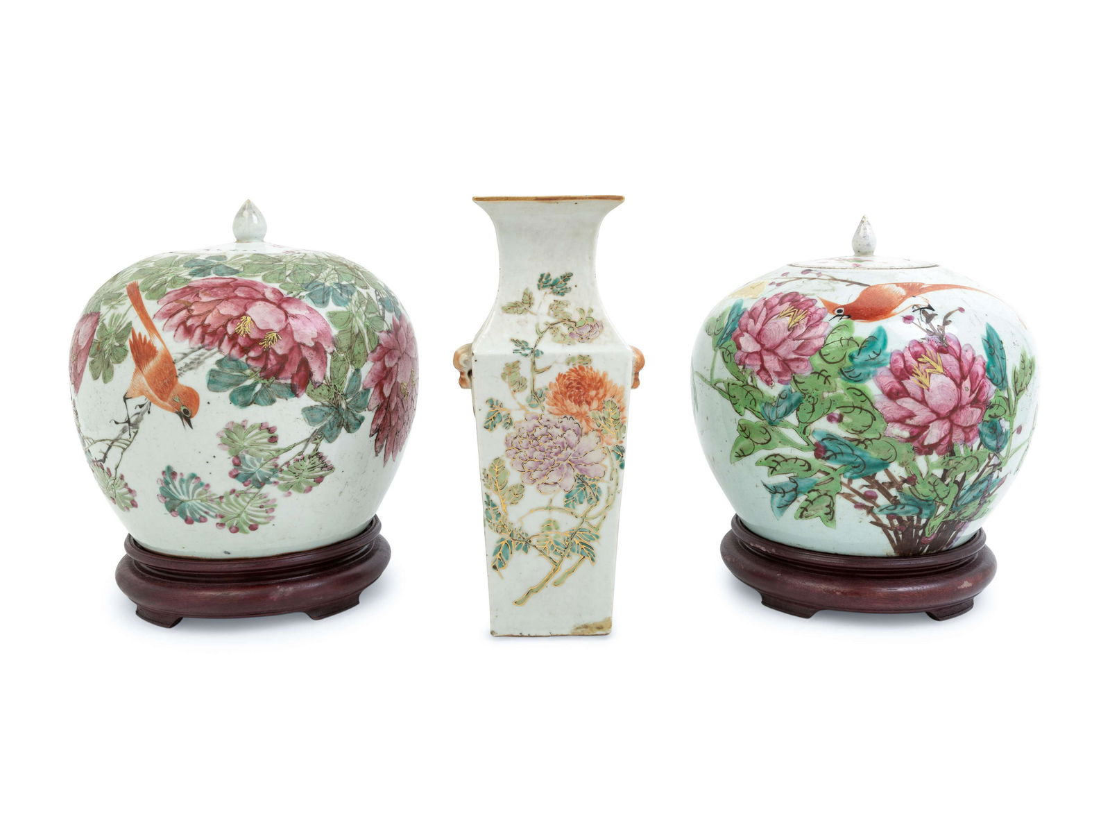 Three Chinese Famille Rose Porcelain 'Peony' Articles (1 of 3)