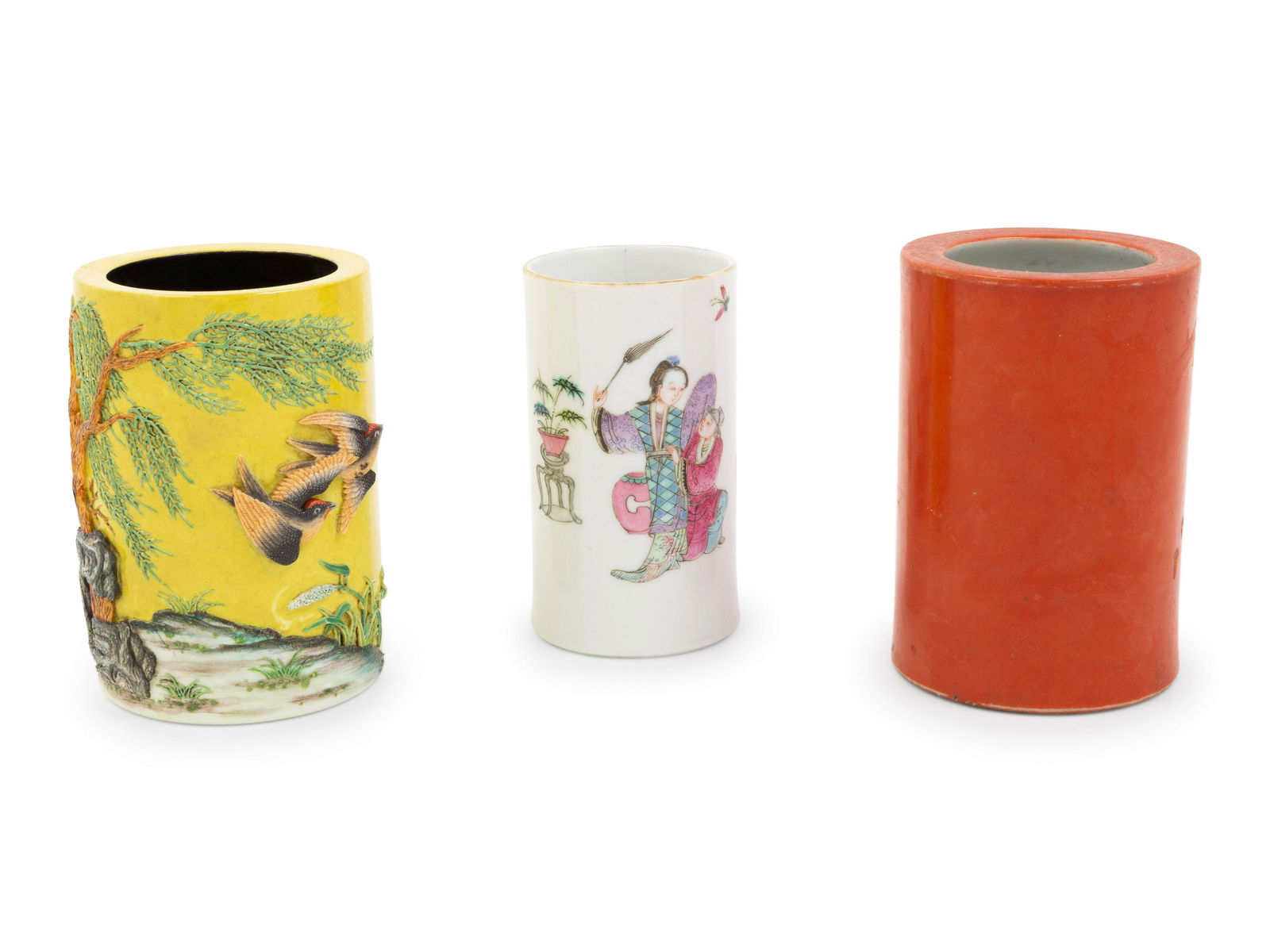 Three Chinese Porcelain Brush Pots,  Bitong (1 of 3)