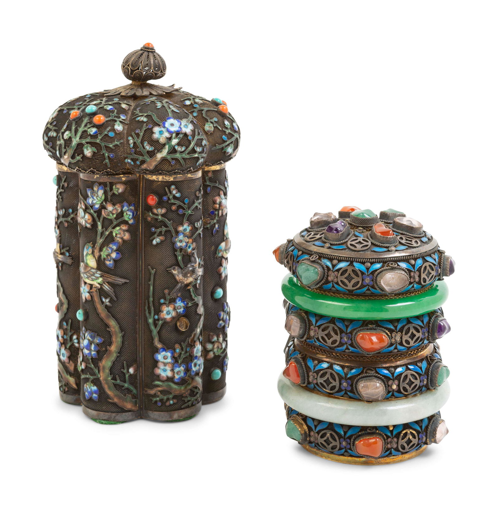 Two Chinese Embellished Silver Gilt Filigree Covered (1 of 2)