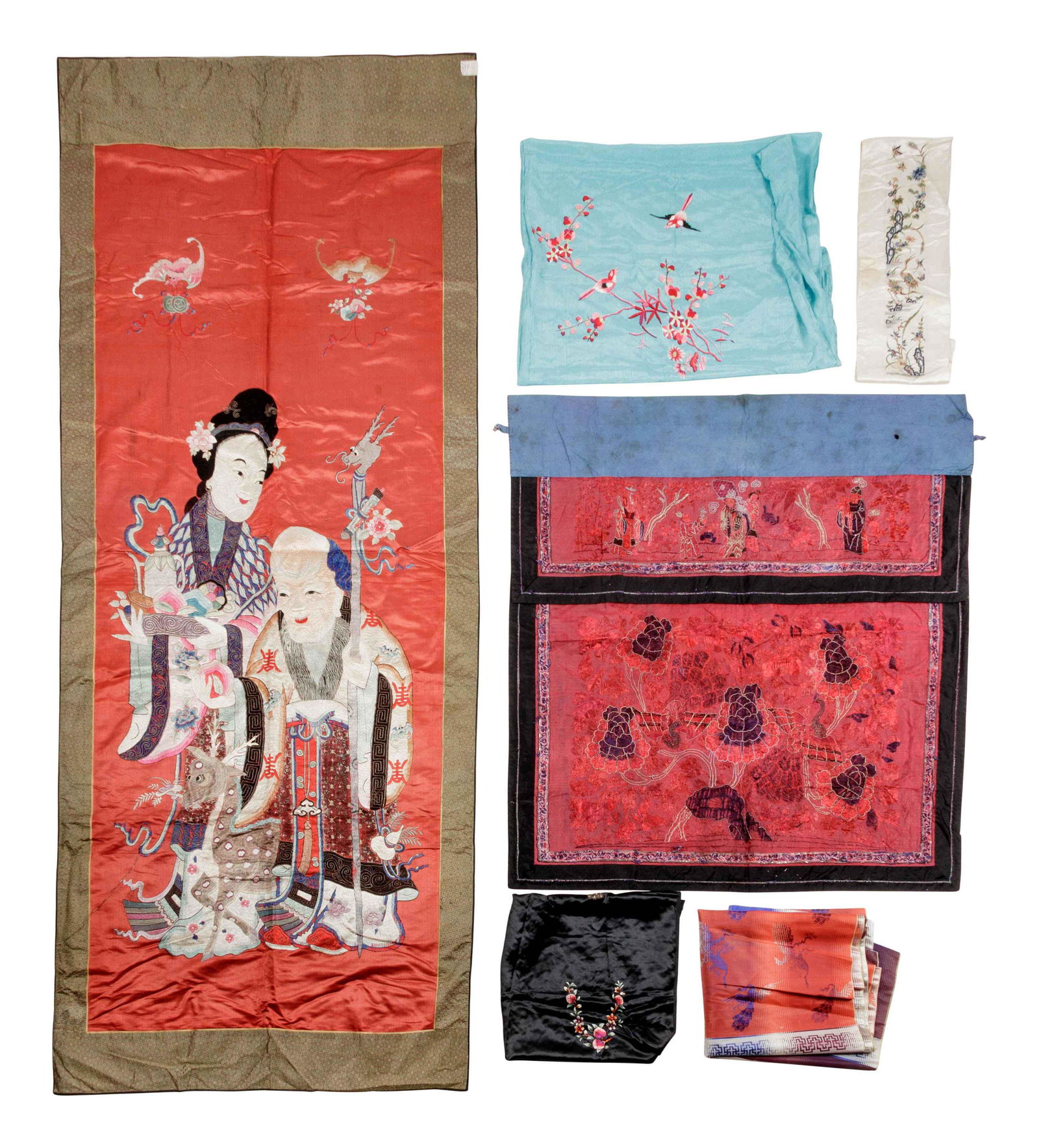 Six Chinese Embroidered and Woven Silk Panels (1 of 2)