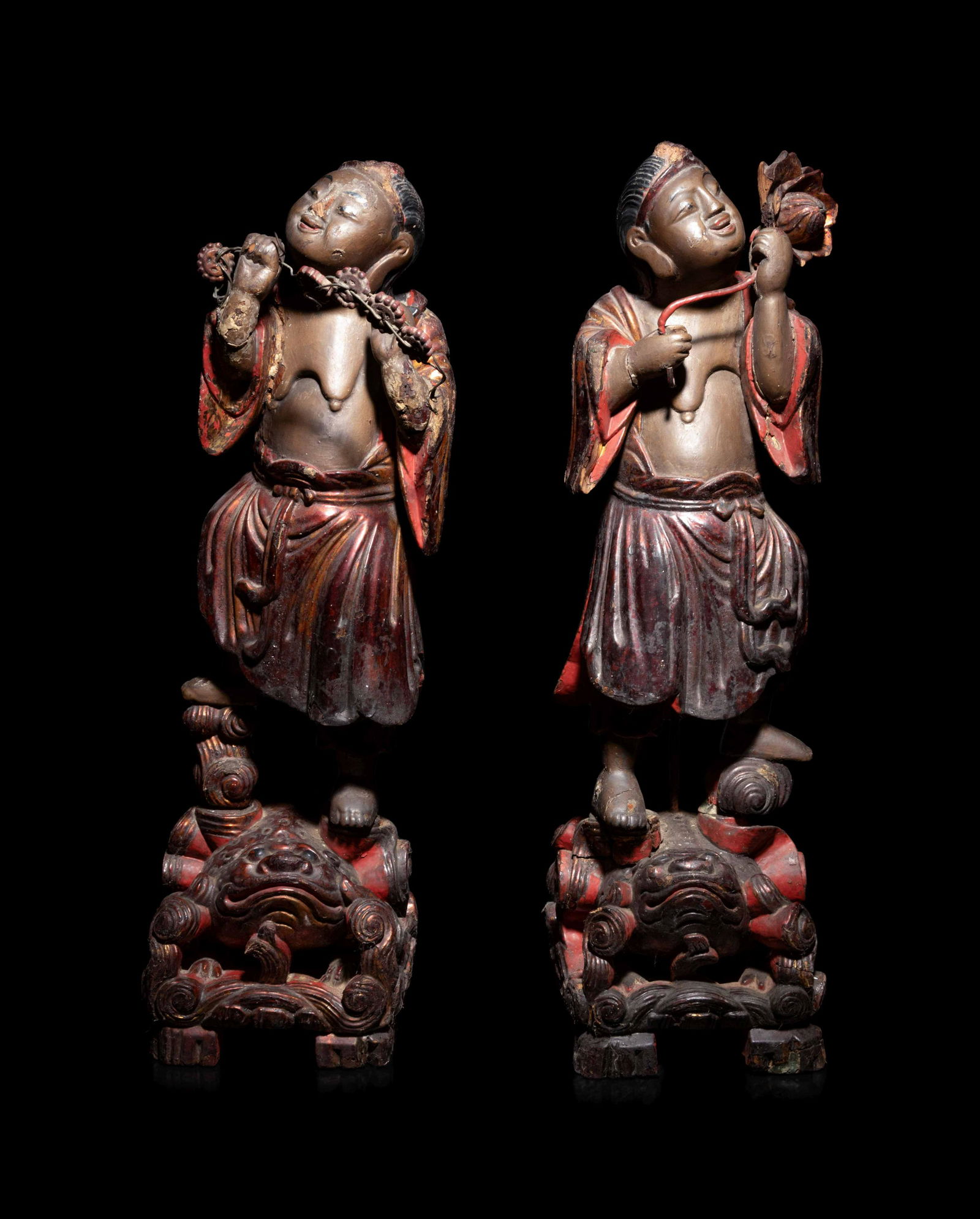 Two Chinese Painted Wood Figures of Immortals (1 of 3)