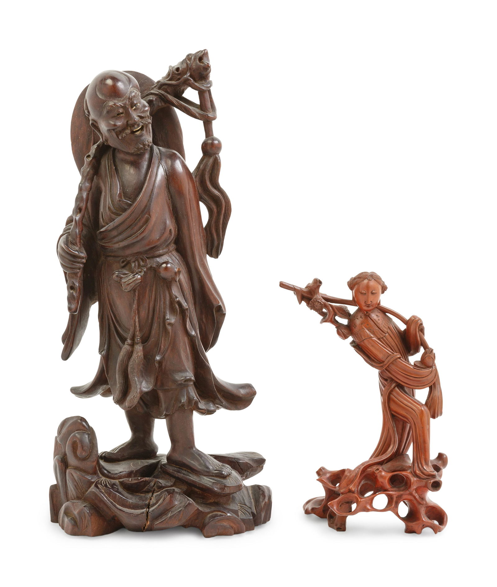 Two Chinese Carved Hardwood Figures of Immortals (1 of 2)