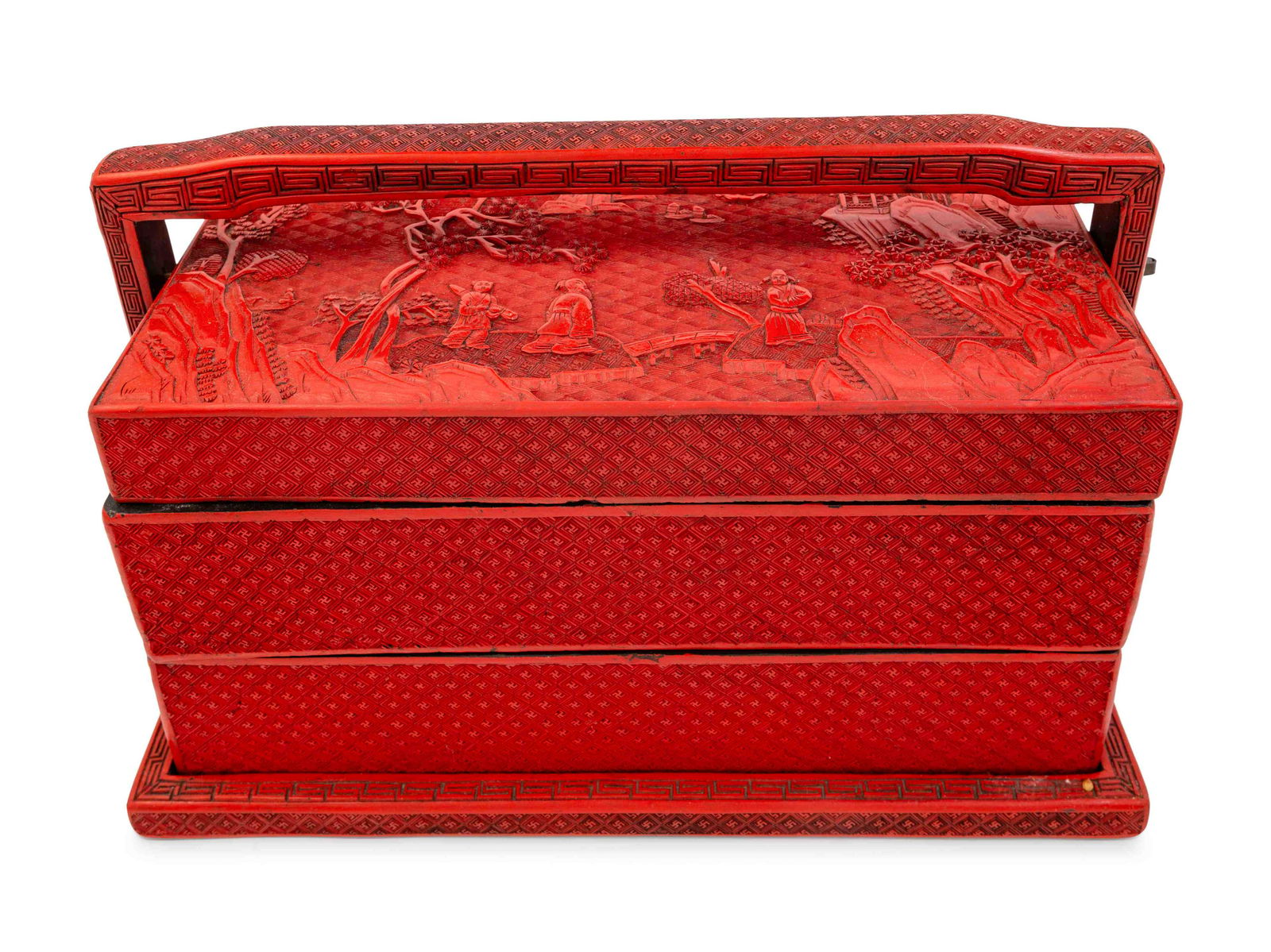 A Chinese Carved Red Lacquer Two-Tier Picnic Box (1 of 4)