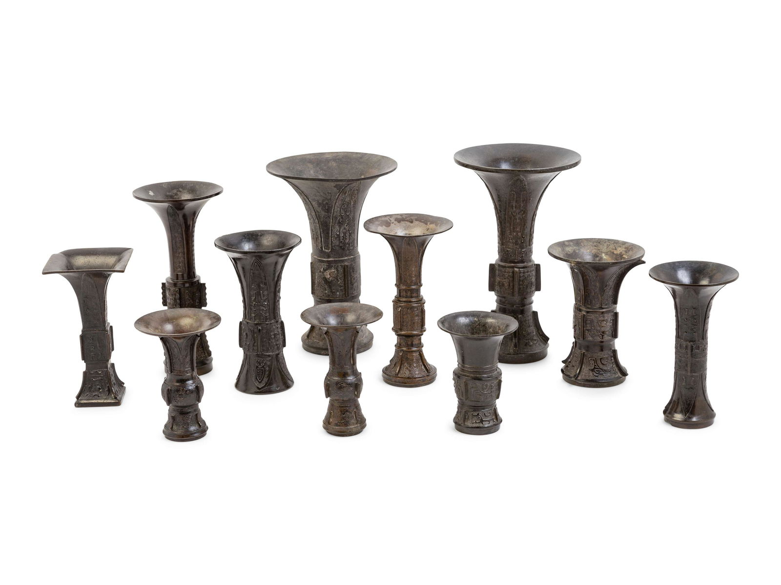 12 Chinese Bronze  Gu  Vases (1 of 2)