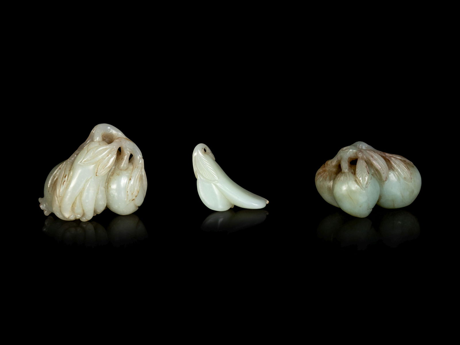 Three Chinese Celadon Jade Carvings of Fruits and (1 of 2)