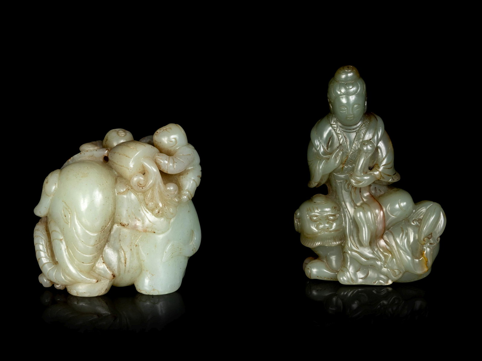 Two Chinese Celadon Jade Figural Groups (1 of 3)