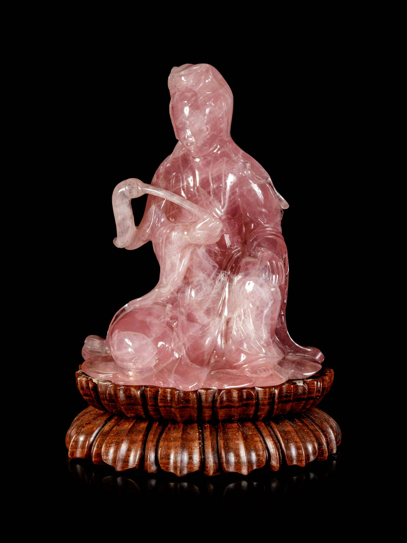 A Chinese Rose Quartz Figure of Guanyin (1 of 4)