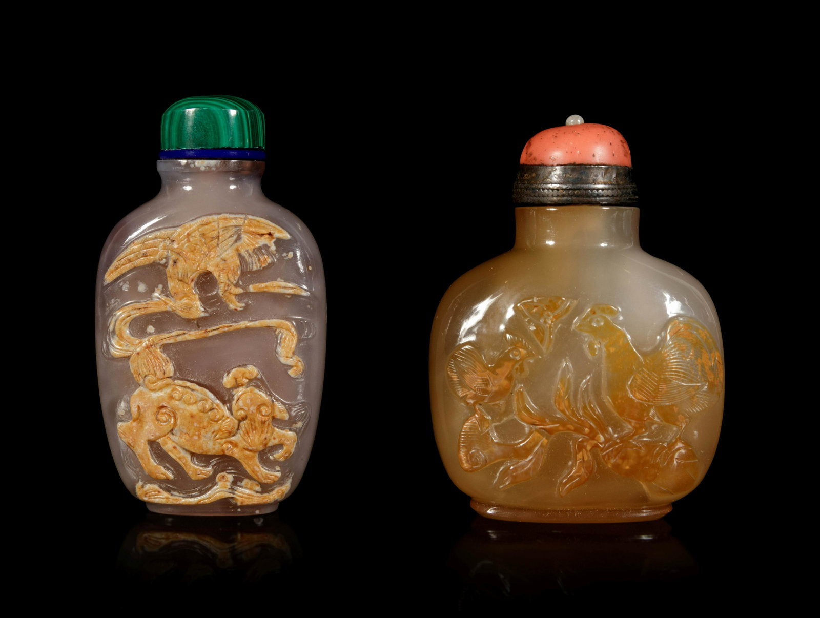 Two Carved Agate Snuff Bottles (1 of 4)
