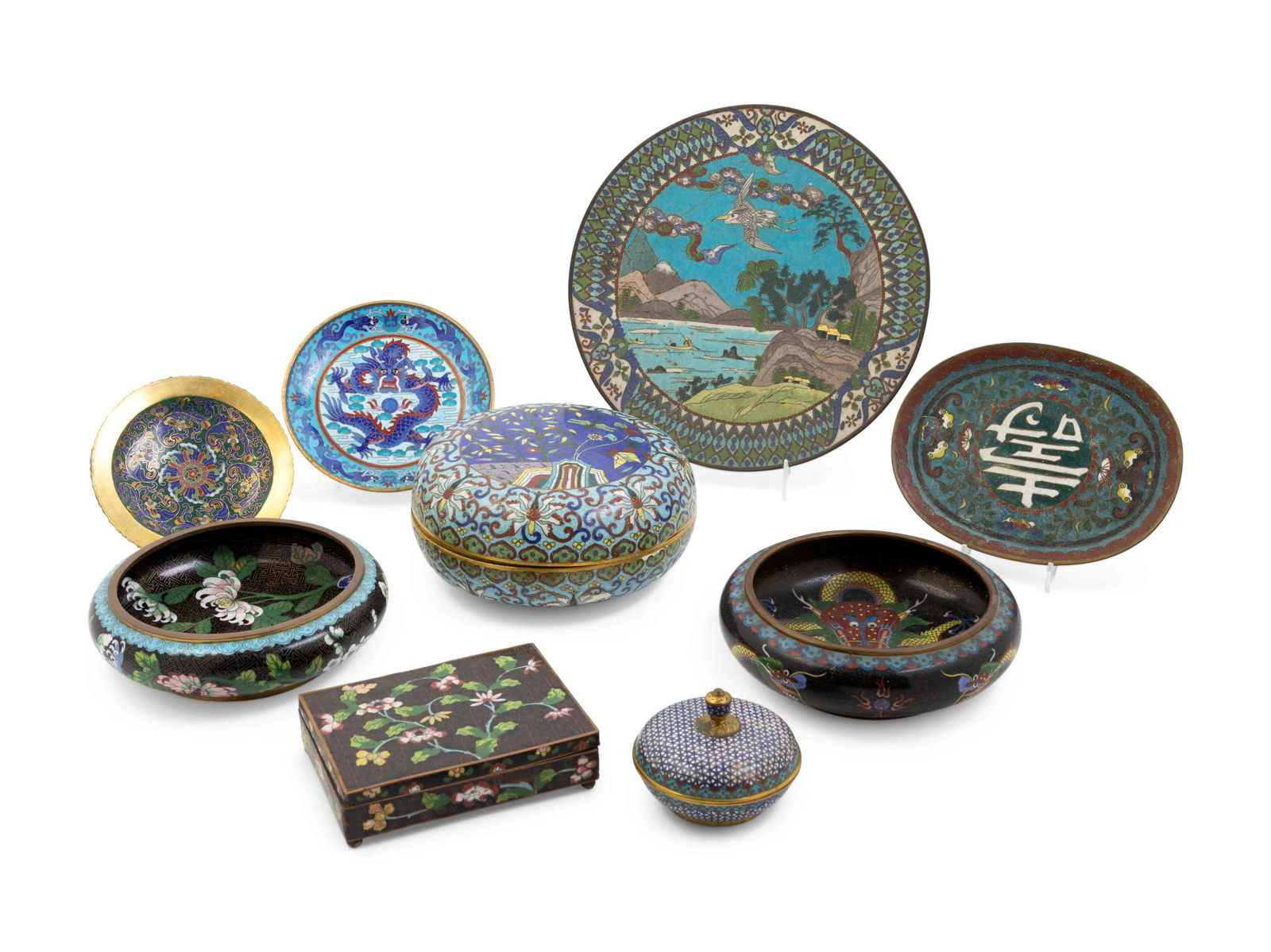 Nine Chinese Cloisonné Enamel Articles (1 of 3)