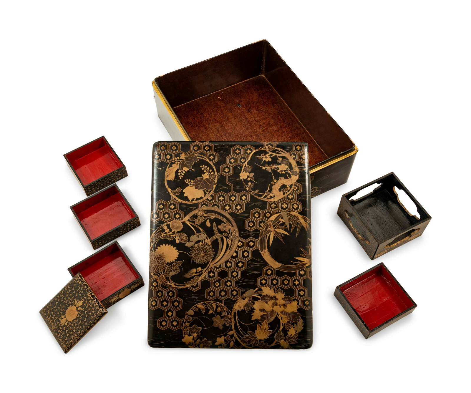 Two Japanese Gilt Decorated Black Lacquer Document (1 of 3)