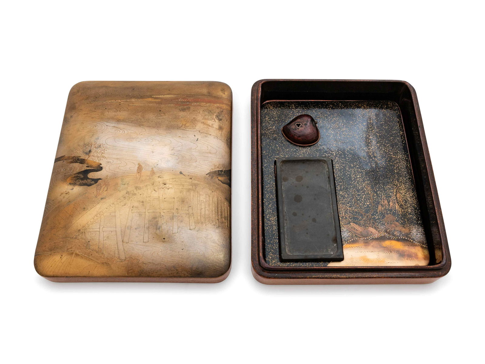 A Japanese Gold and Black Lacquer Writing Box, (1 of 2)