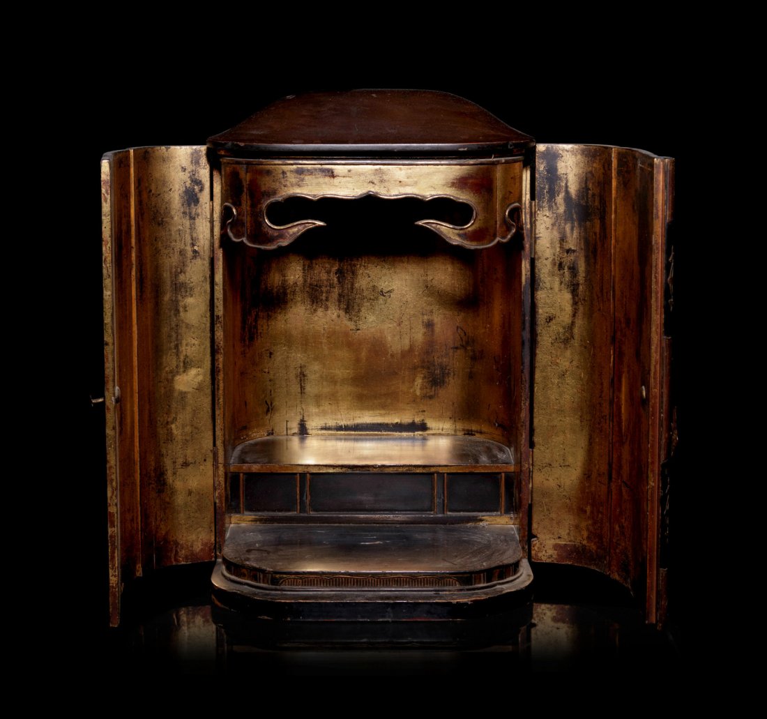 A Japanese Black and Gilt Lacquered Hardwood Shrine (1 of 2)