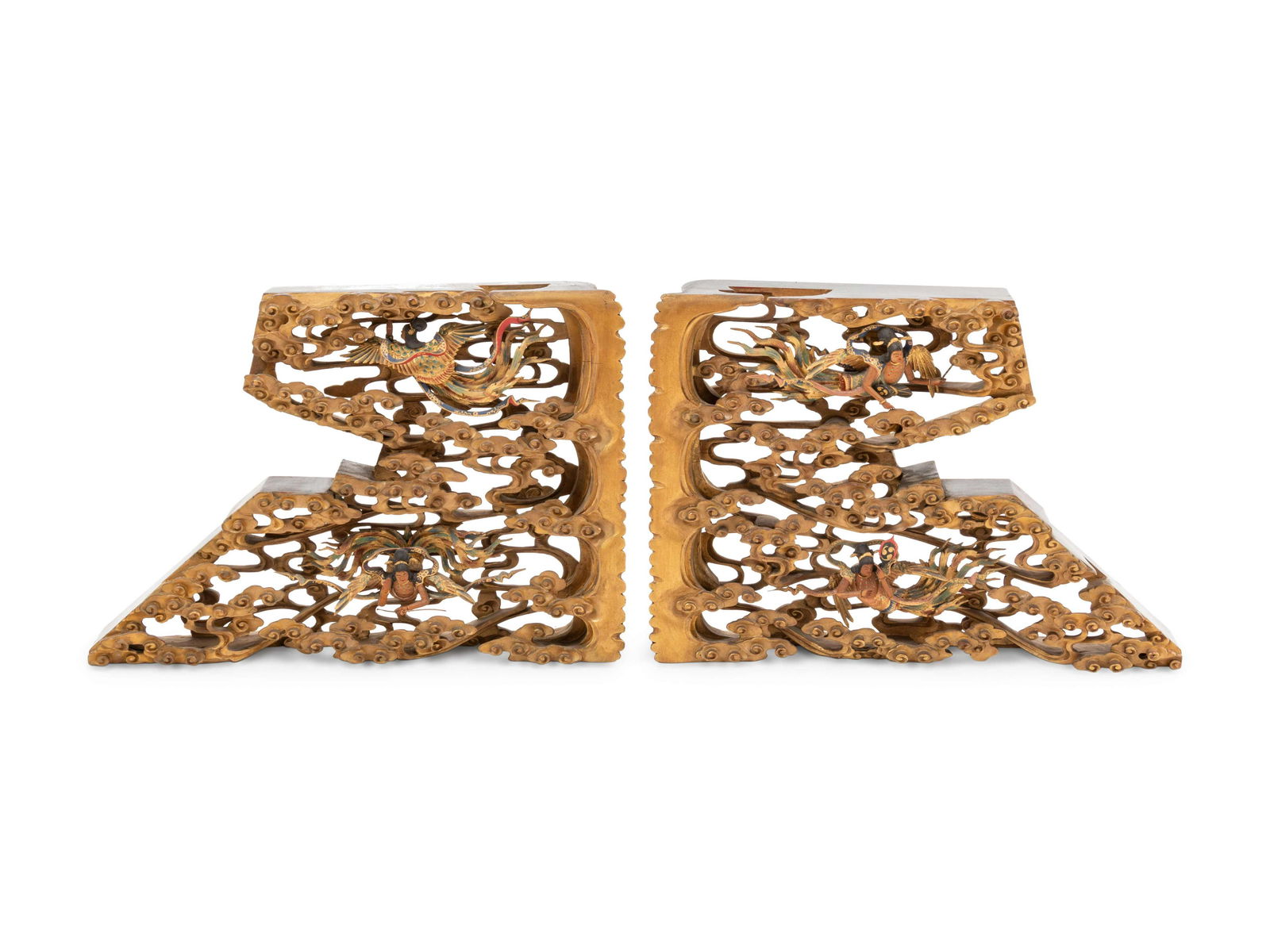 A Pair of Finely Carved Japanese Polychrome and Gilt (1 of 4)