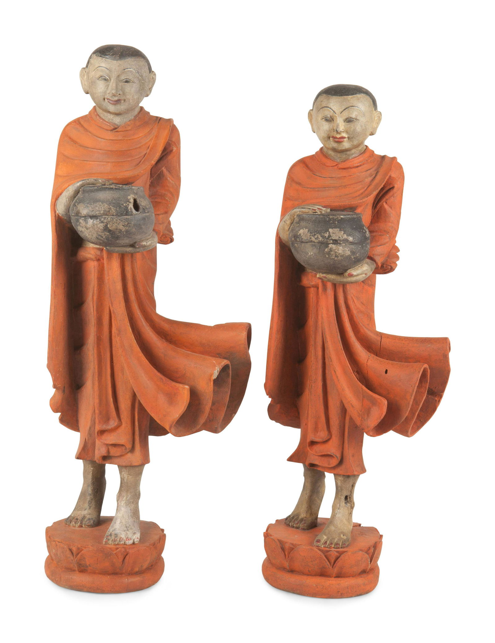 Two Burmese Polychrome Painted Carved Wood Figures (1 of 6)