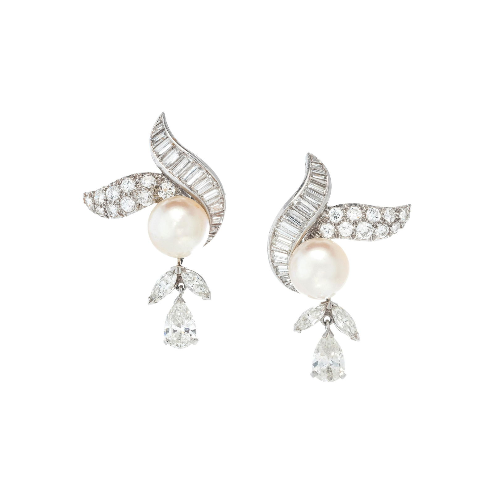 DIAMOND AND CULTURED PEARL EARCLIPS (1 of 2)