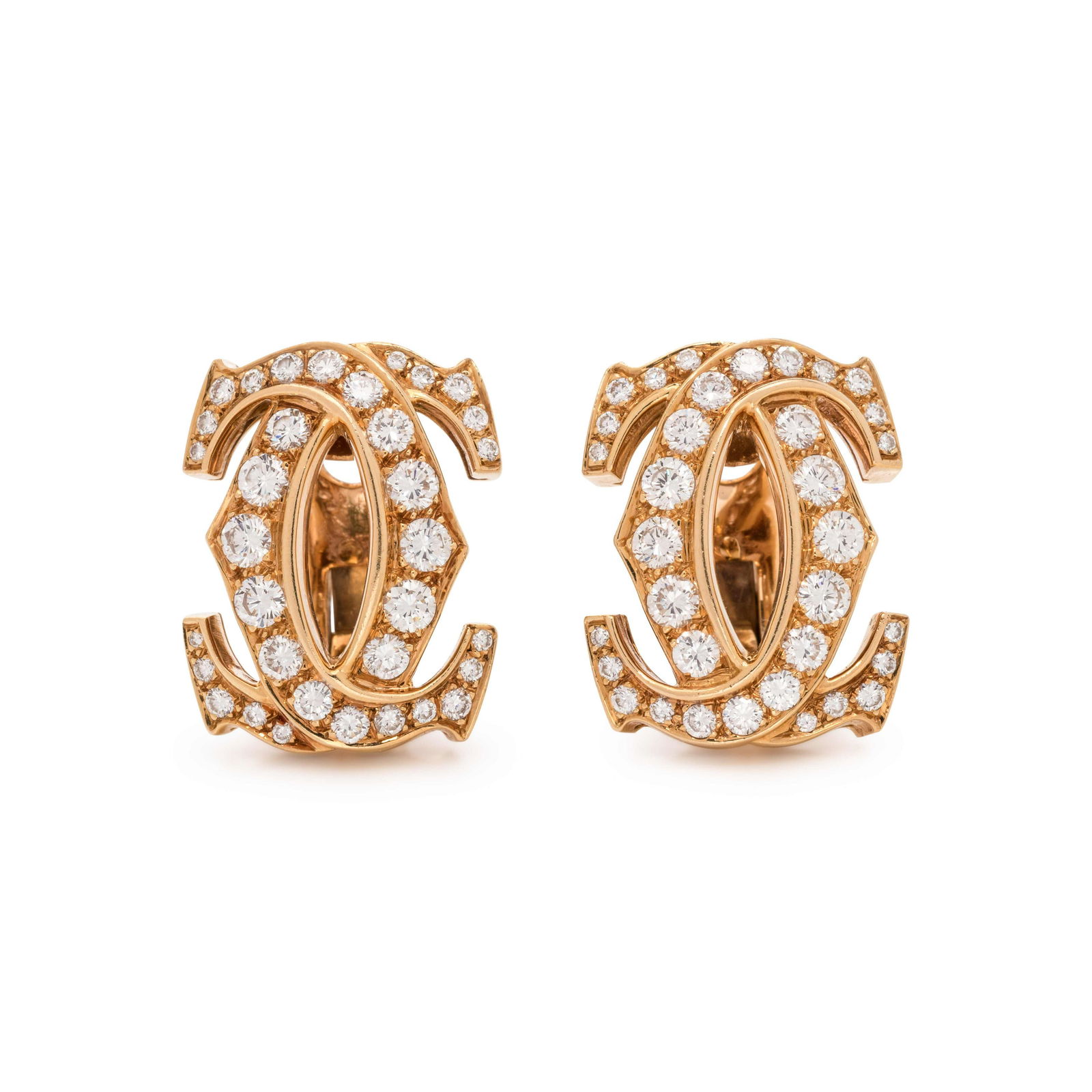 CARTIER, DIAMOND 'DOUBLE C' EARCLIPS (1 of 2)