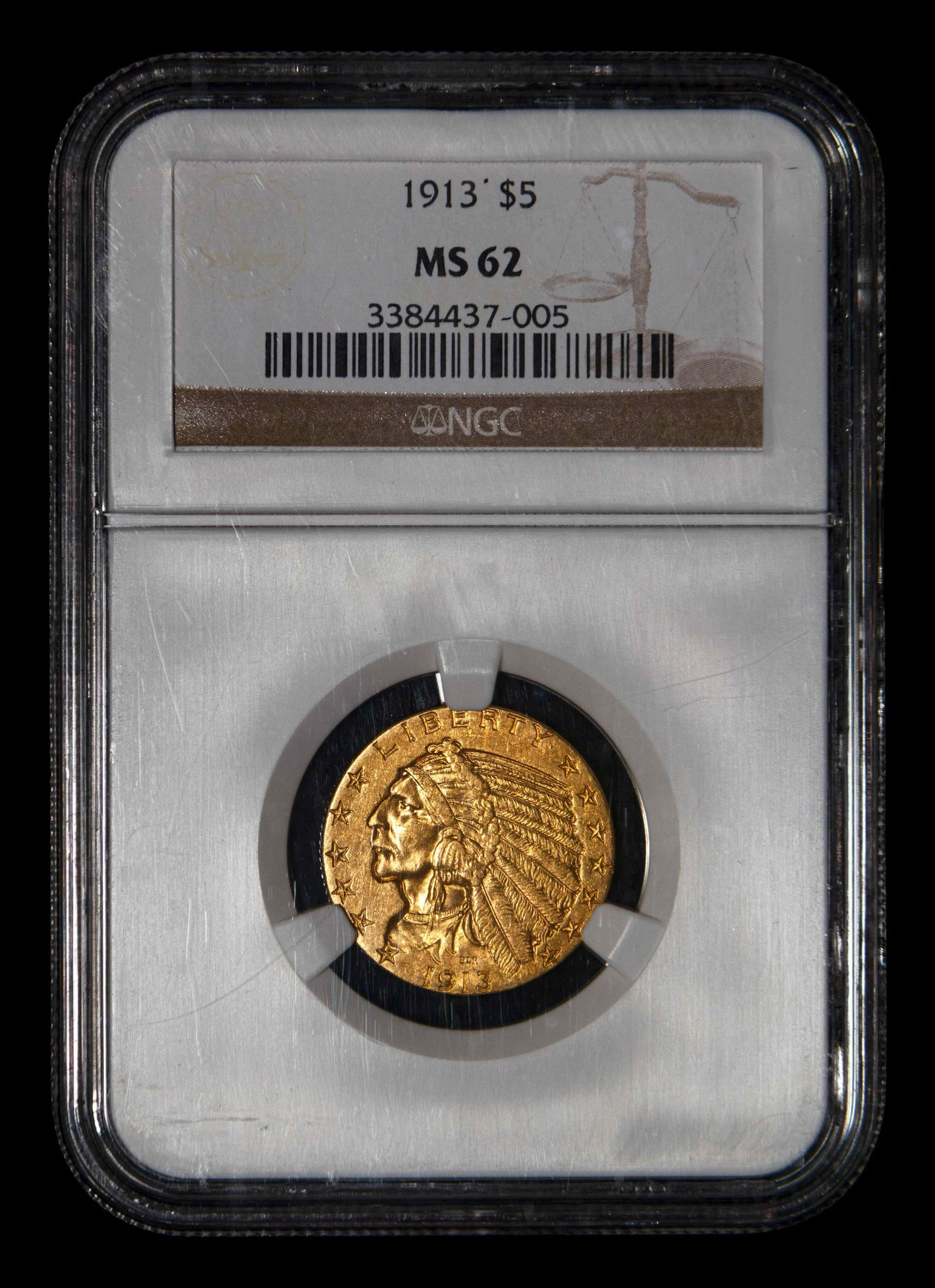 A 1913 Indian Head $5 Gold Coin (NGC MS62) (1 of 2)