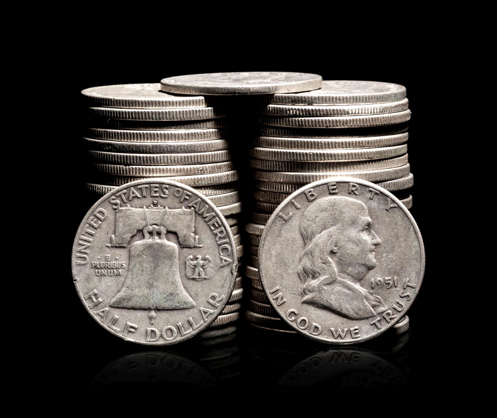 A Group of Forty-Seven Benjamin Franklin 50c Coins (1 of 1)