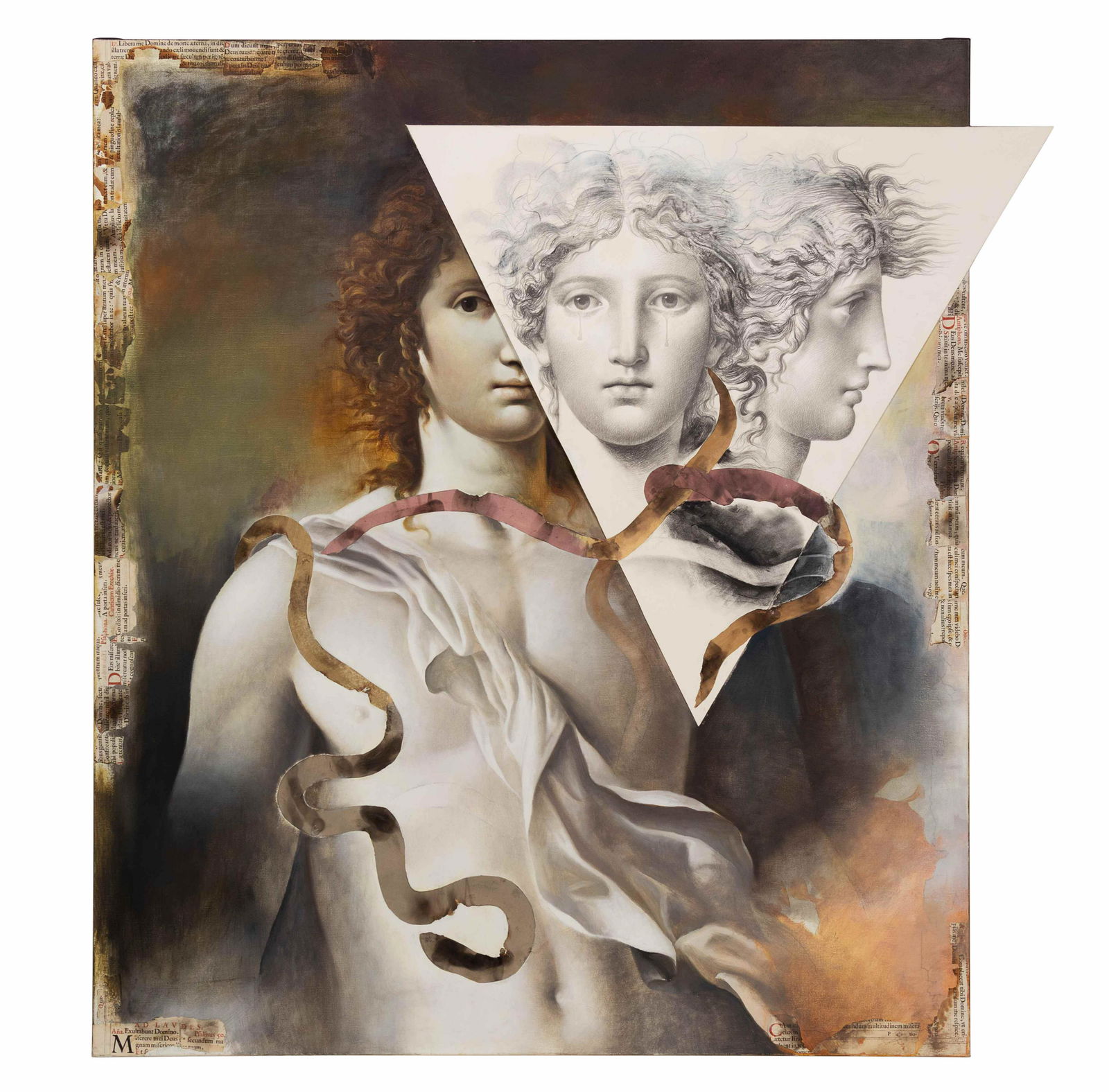 Carlo Maria Mariani (Italian, b. 1931) Punished Beauty,: Carlo Maria Mariani (Italian, b. 1931) Punished Beauty, 1995 mixed media and oil on canvas signed Carlo Maria Mariani, titled and dated (verso) 55 1/4 x 51 7/8 inches. Provenance: Forum Gallery, New Y