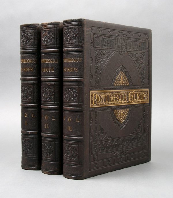 PICTURESQUE EUROPE. New York, 1875-78. 3 vols.: PICTURESQUE EUROPE New York: D. Appleton, 1875-78. 3 vols. 4to, full morocco over beveled boards. With 63 steel engraved plates. Light wear to bindings; text browned; otherwise a fine set. Property of