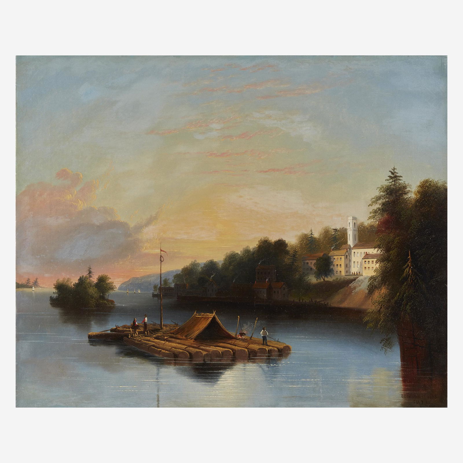 Edmund C. Coates (American, 1816–1871), , Rafting on: Edmund C. Coates (American, 1816–1871)Rafting on the Saint LawrenceSigned, dated and inscribed 'E C Coates. Pr 1853/SNY LB.' bottom right, oil on canvas22 x 27 in. (55.9 x 68.6cm)PROVENANCE:Private