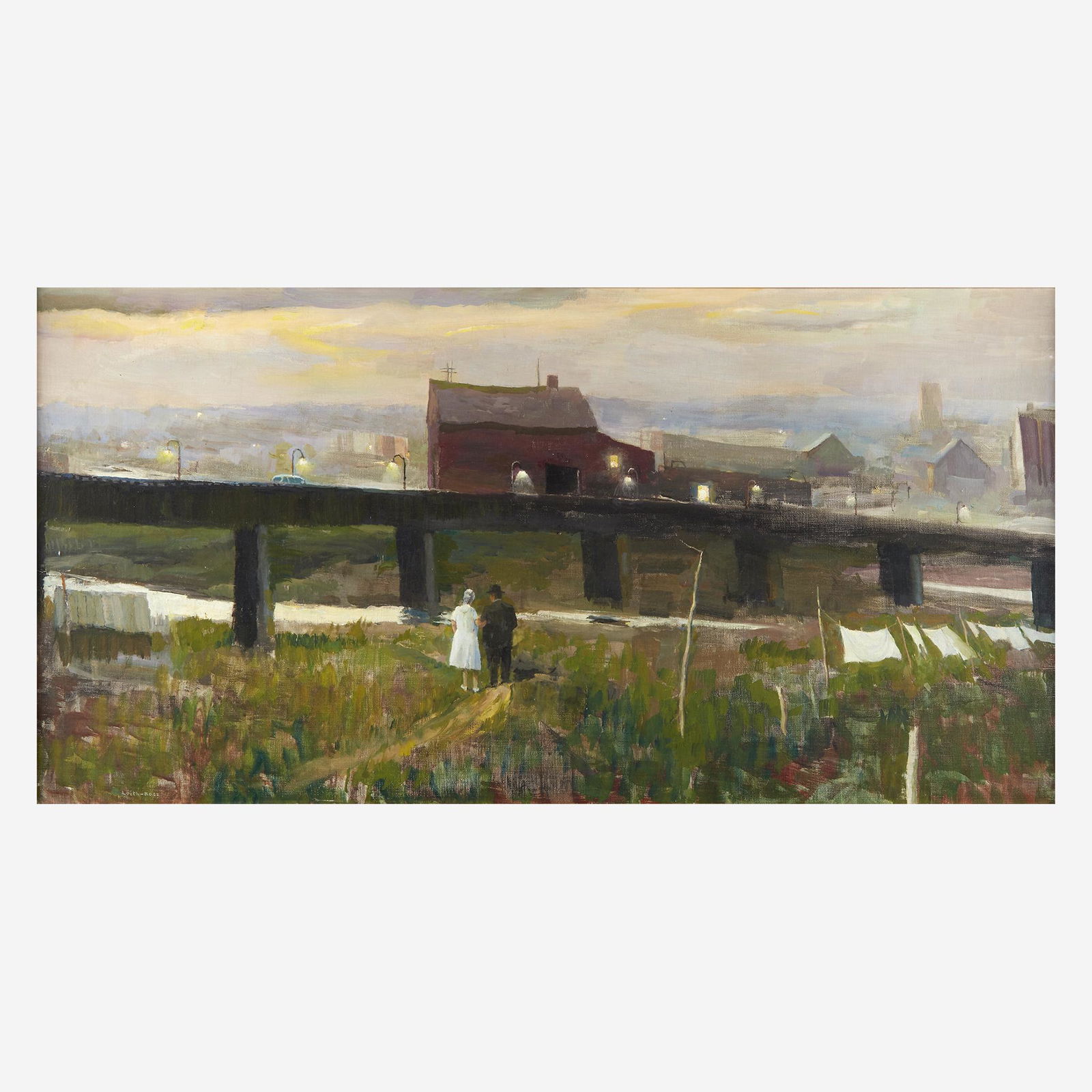 Harry Leith-Ross (American, 1886–1973), , Dusk: Harry Leith-Ross (American, 1886–1973)DuskSigned 'Leith-Ross' bottom left; also titled and with Artist's stamp on upper stretcher verso; also with 'Reproduction Rights' stamp on middle stretcher bar