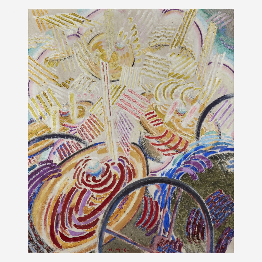 Henry McCarter (American, 1886–1942), , Singing Bells: "Henry McCarter (American, 1886–1942)Singing BellsSigned with Artist's initials 'H.M.C.' bottom center; also with 'Henry McCarter Original PAFA' stamp verso, oil on canvas44 x 37 in. (111.8 x 94cm)P