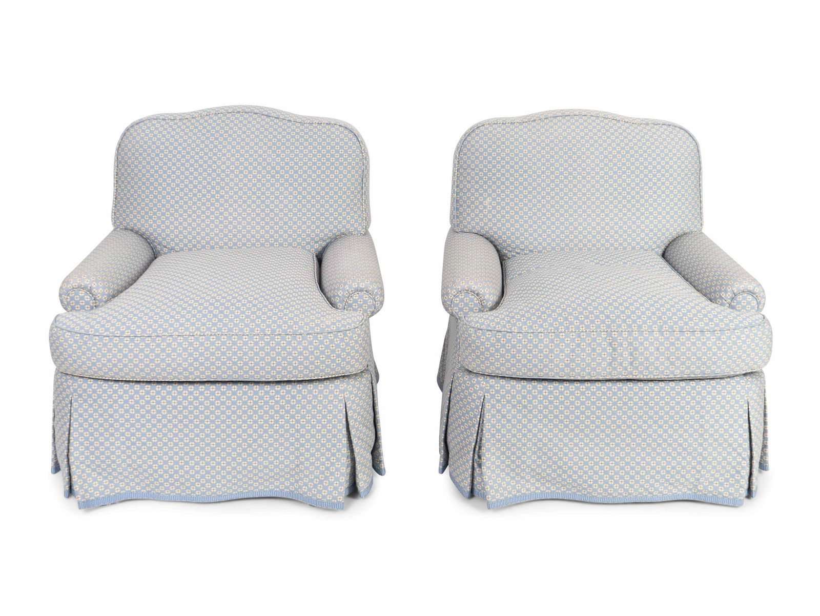 A Pair of Contemporary Upholstered Club Chairs Height: A Pair of Contemporary Upholstered Club Chairs Height 31 x width 30 x depth 32 inches. Property from a Michael Simon Designed Interior, Florida