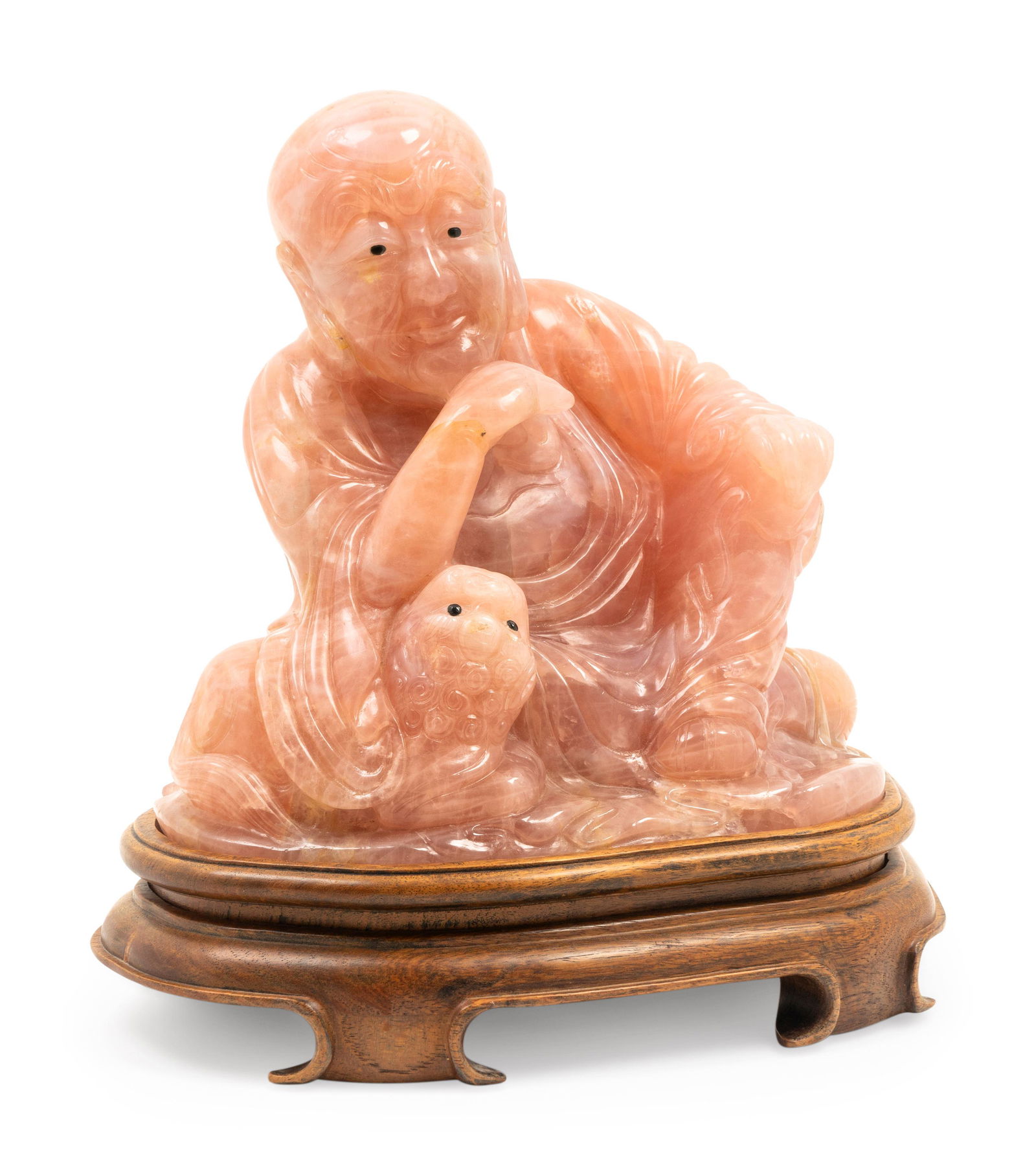 A Chinese Carved Rose Quartz Figure of a Luohan Height (1 of 2)