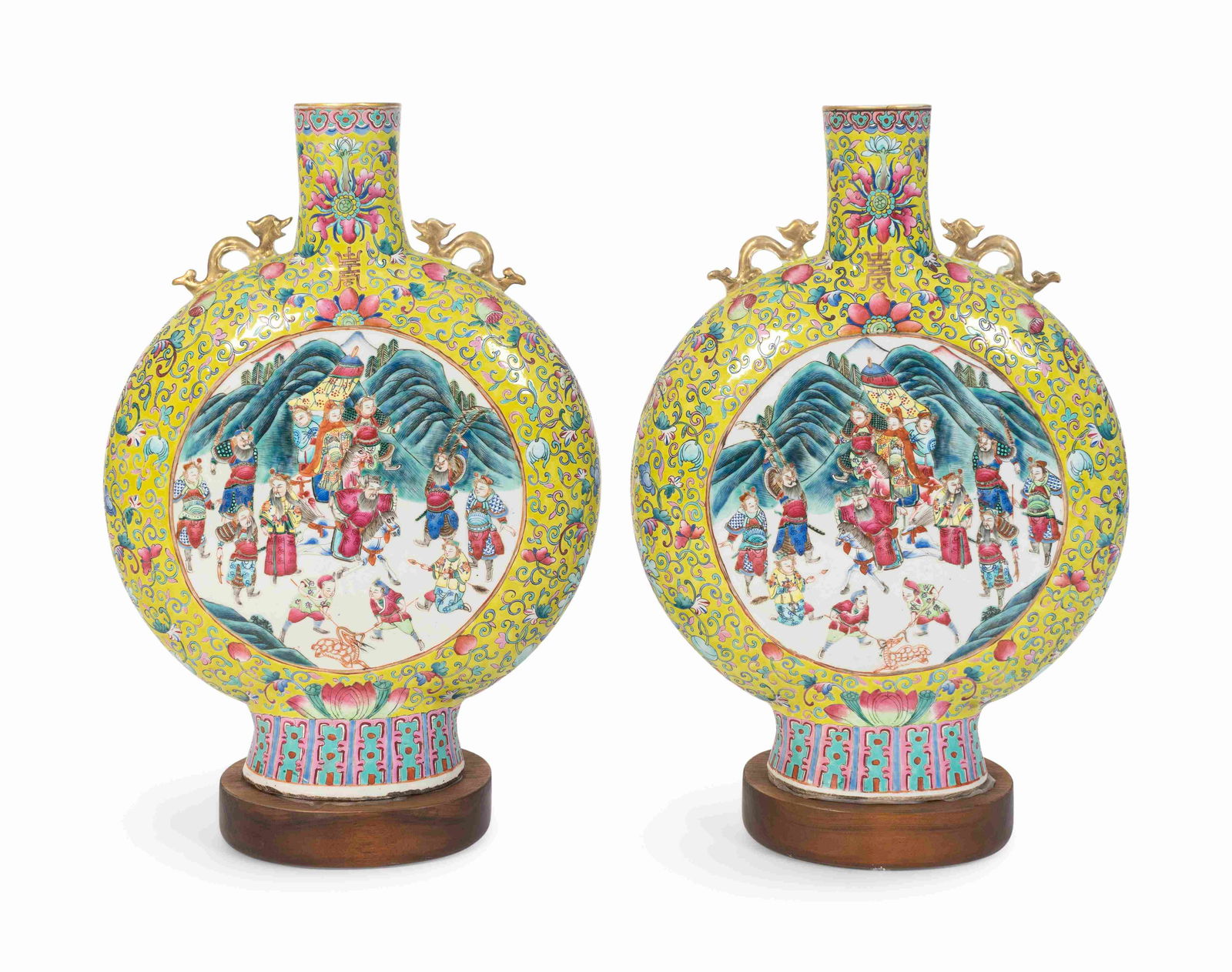 A Pair of Chinese Famille Rose Porcelain Moon Flasks (1 of 2)