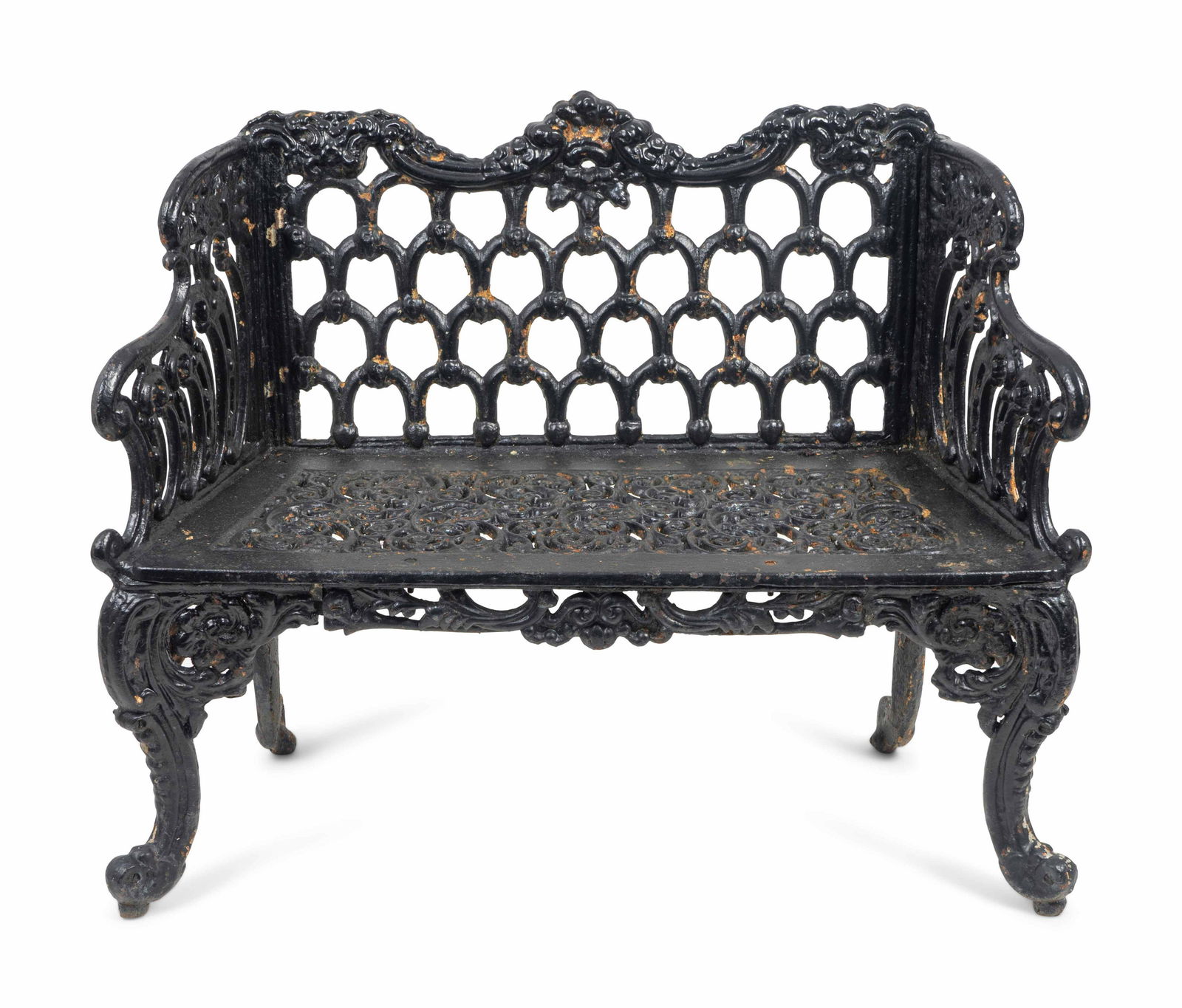 A Victorian Style Black-Painted Cast-Iron Garden Bench (1 of 2)