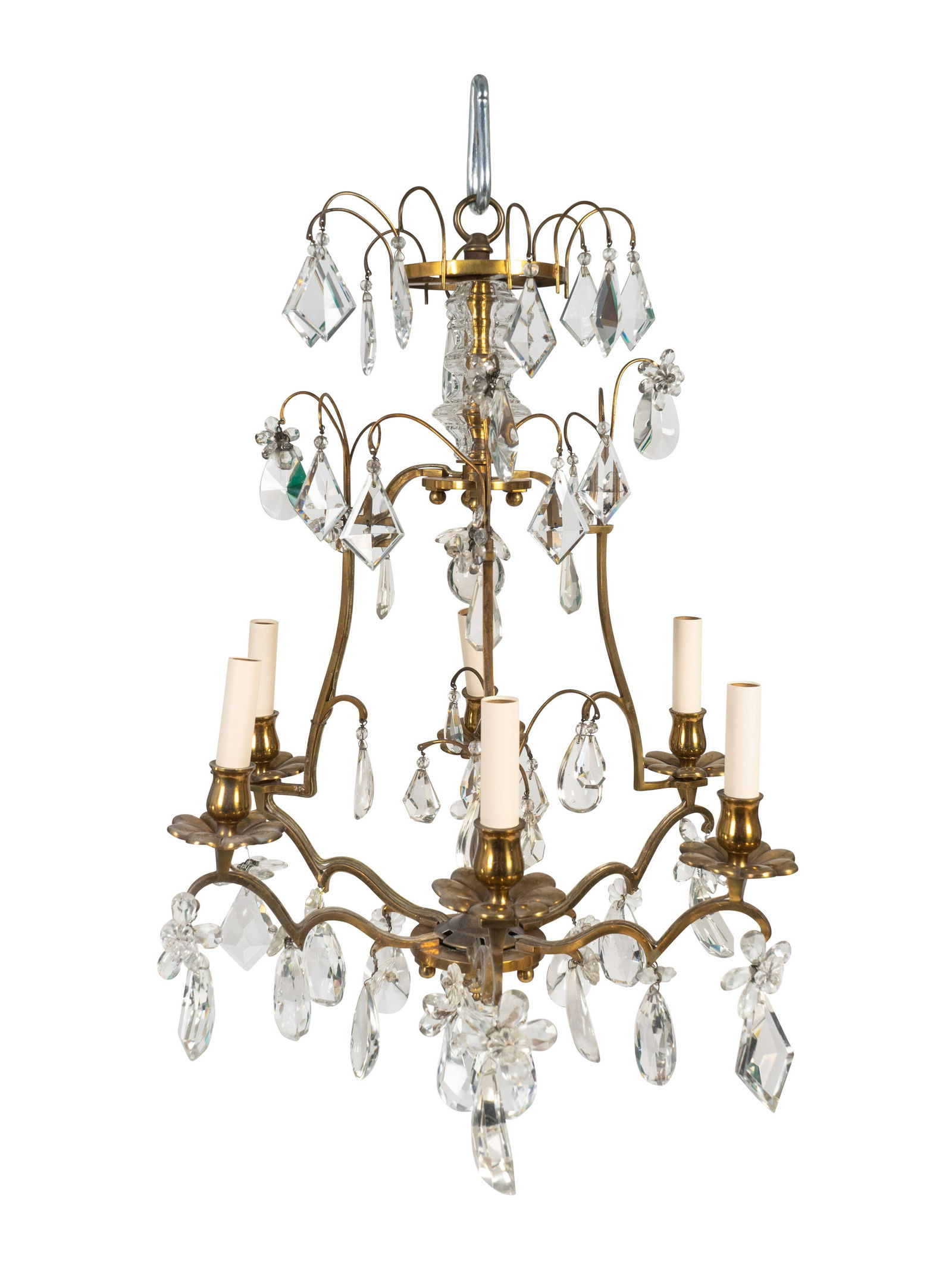 A Louis XV Style Gilt-Metal and Glass Six-Light: A Louis XV Style Gilt-Metal and Glass Six-Light Chandelier Height 22 x diameter 16 inches. Property from a Michael Simon Designed Interior, Florida