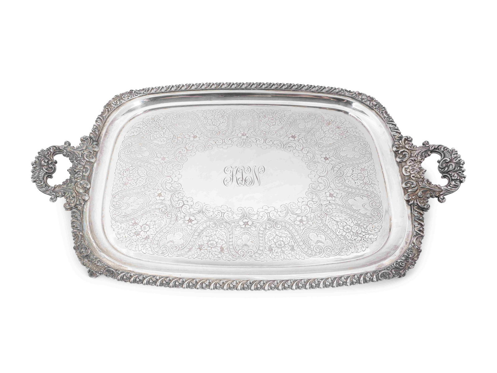 An English Silverplated Two-Handled, Footed Tray Length (1 of 1)