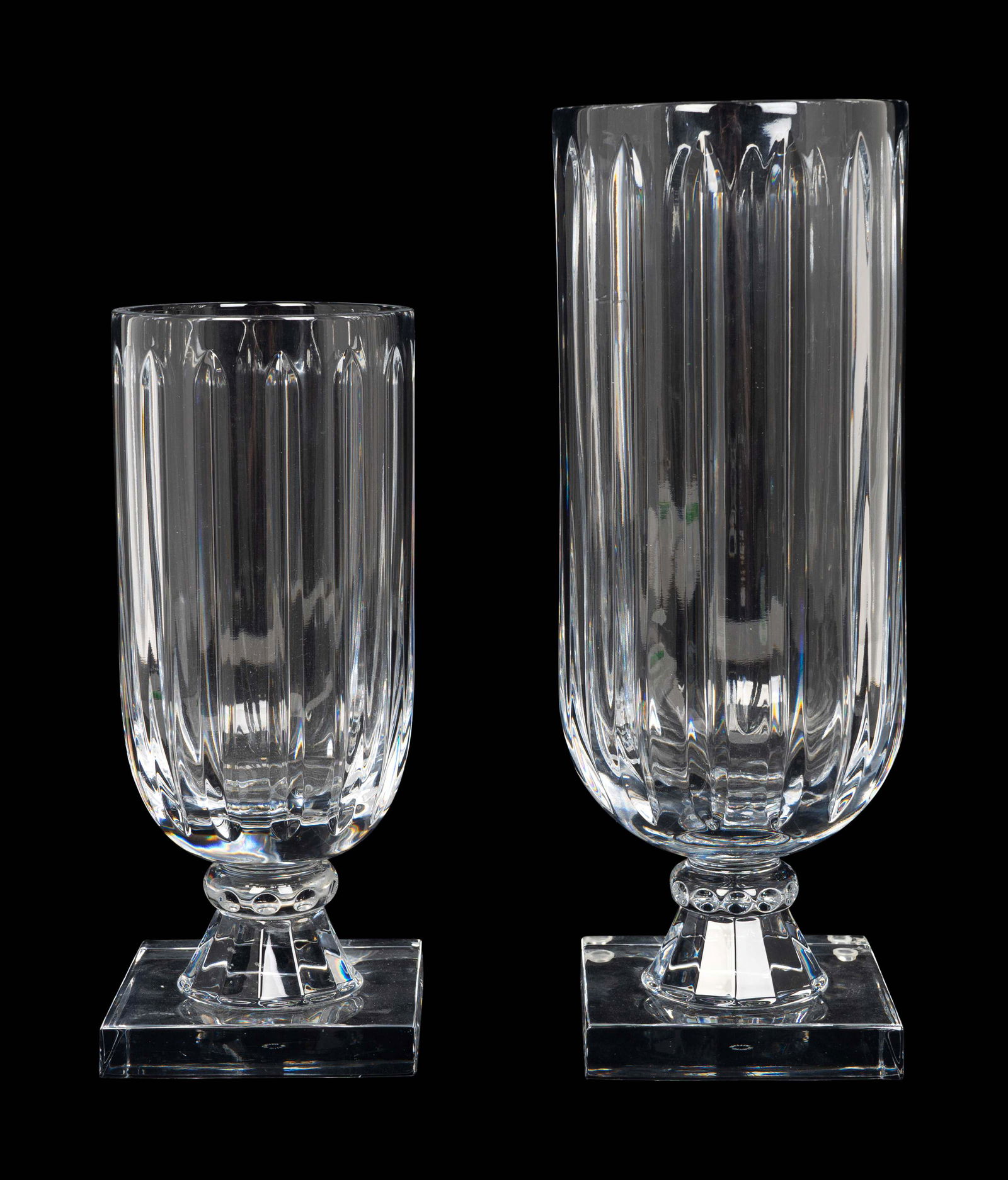 Two William Yeoward Glass Vases Heights 14 1/2 and 11 (1 of 1)
