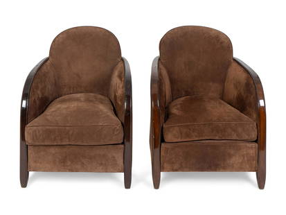 A Pair of Art Deco Rosewood Armchairs Attributed to: A Pair of Art Deco Rosewood Armchairs Attributed to Pierre-Paul Montagnac Height 31 1/2 x width 25 1/2 x depth 27 3/4 inches.