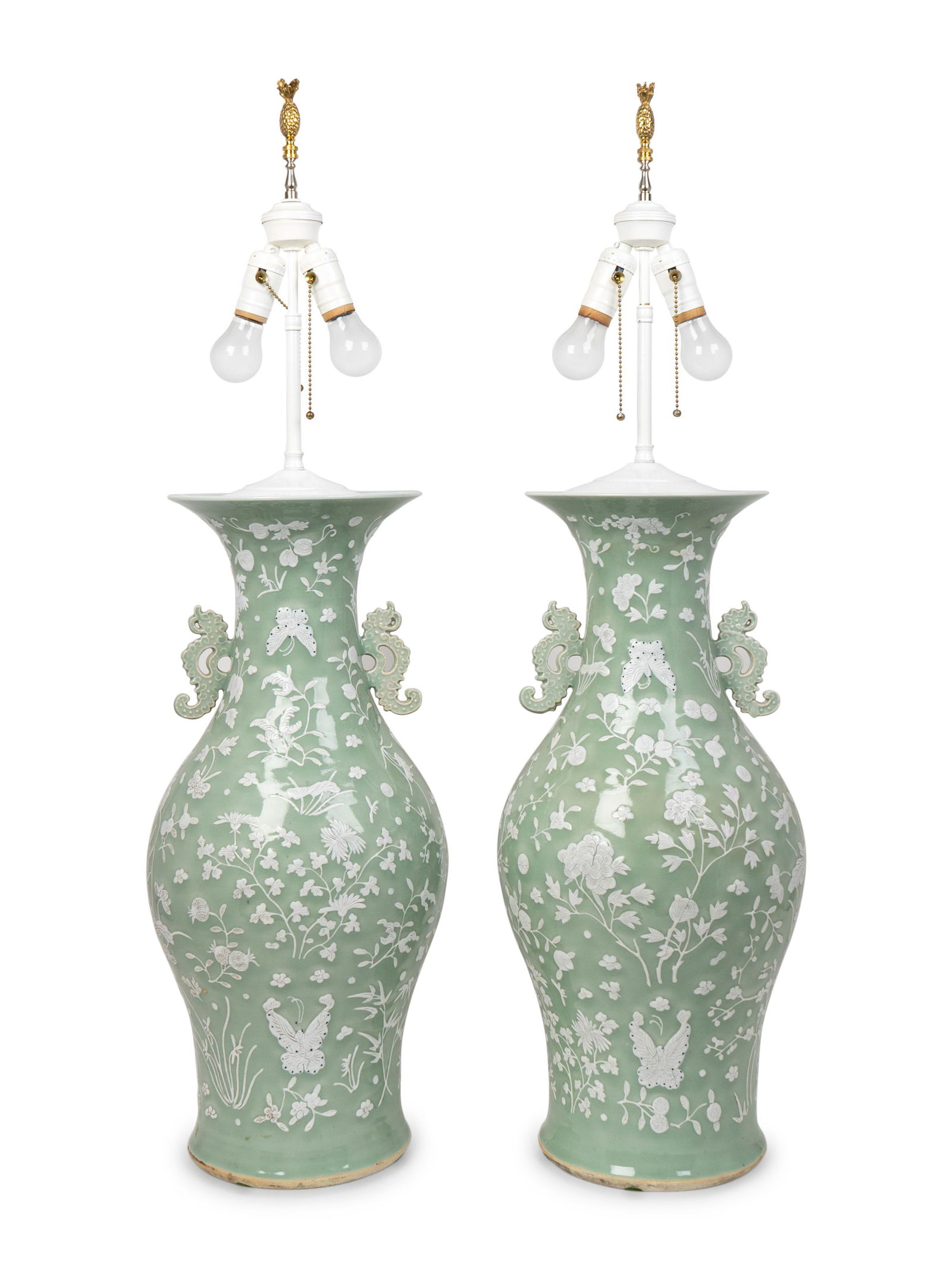 A Pair of Chinese Celadon and White Glazed Baluster (1 of 1)