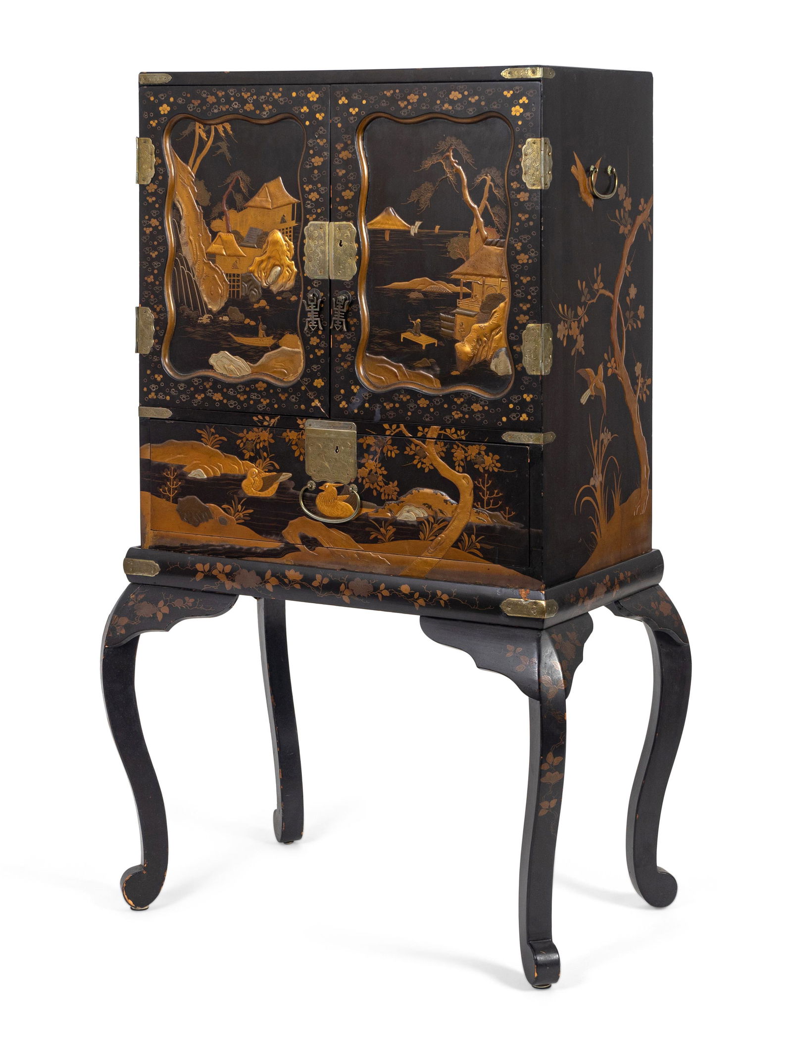 A Japanese Lacquer Cabinet on Stand Height 44 1/2 x (1 of 2)