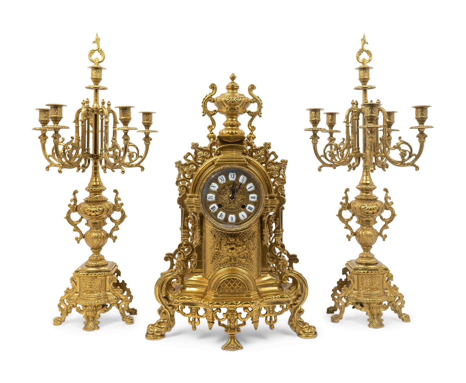 A Regence Style Gilt-Metal Three-Piece Clock Garniture (1 of 1)