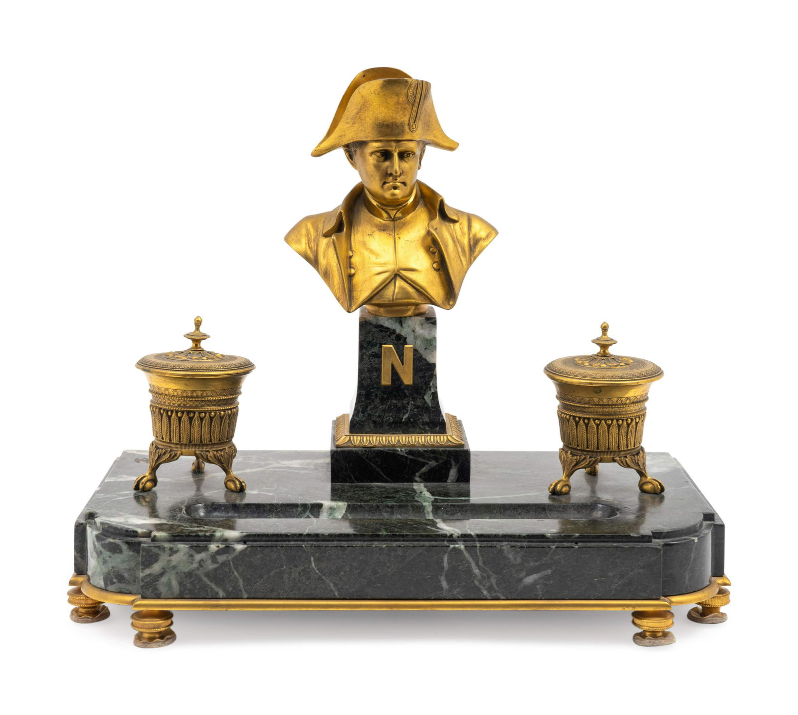 An Empire Style Gilt-Bronze and Marble Encrier  (1 of 2)