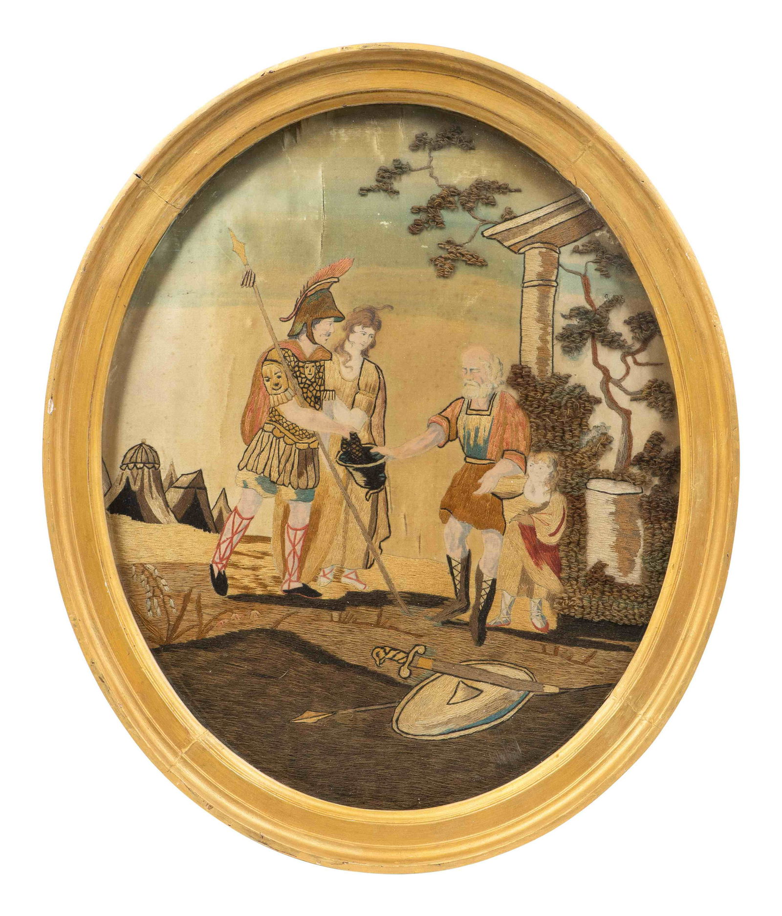 Two Regency Silkwork Pictures Each oval; dimensions of (1 of 1)