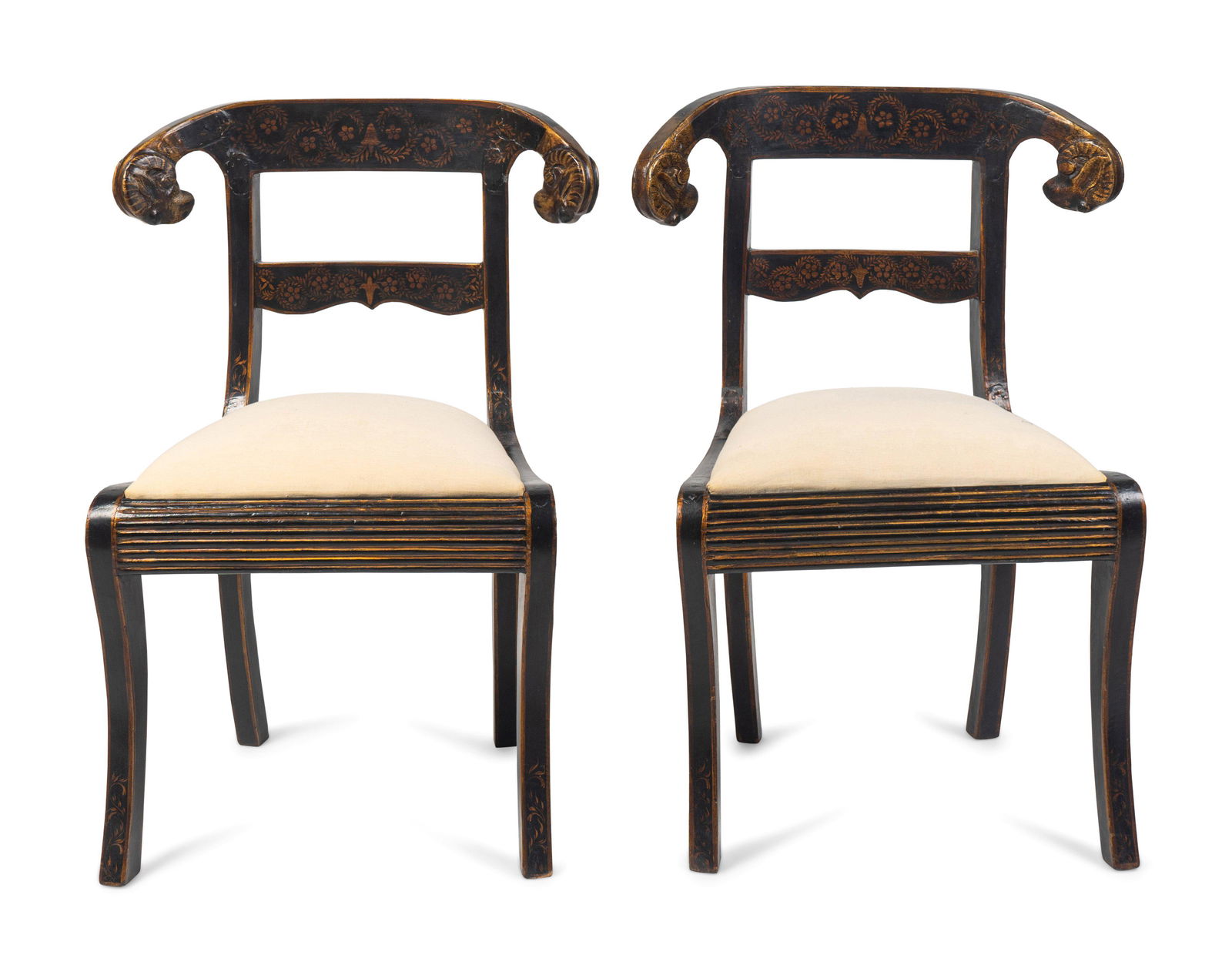 A Pair of Regency Style Gilt-Stenciled and Ebonized (1 of 2)