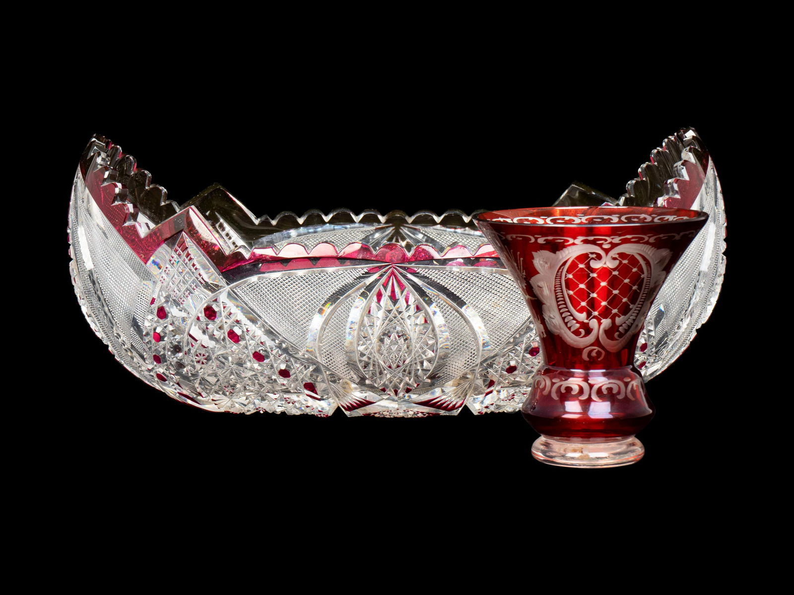 A Purple-Flashed Cut-Glass Bowl and a Ruby-Flashed and (1 of 1)